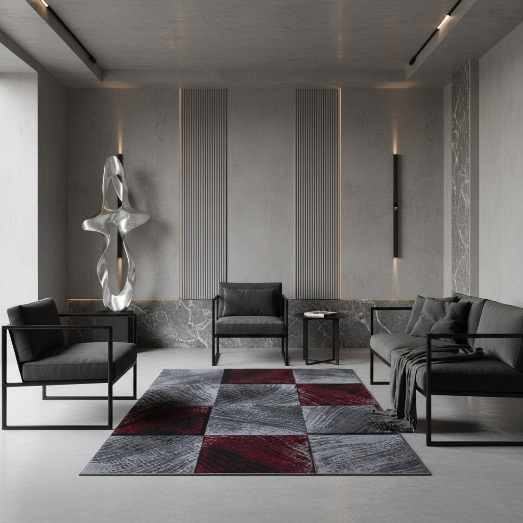 Kurzflorteppich INN, kariert, Rot, 200 x 290 cm
