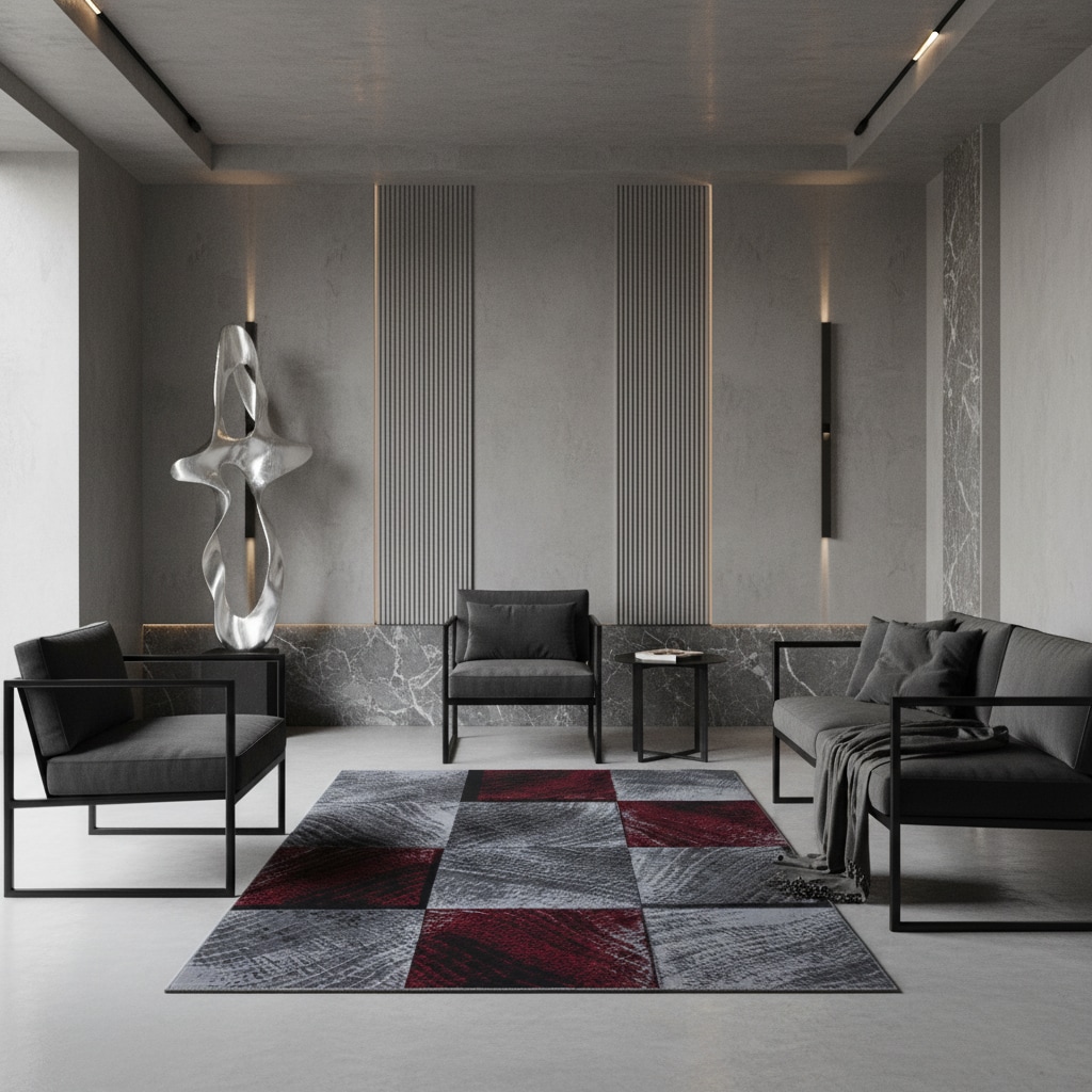 Kurzflorteppich INN, kariert, Rot, 240 x 340 cm