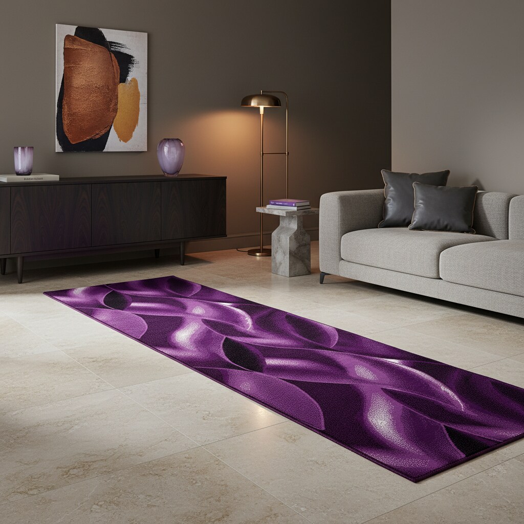 Kurzflorteppich INN, mit abstraktem Wellenmuster, Violett, 80 x 300 cm