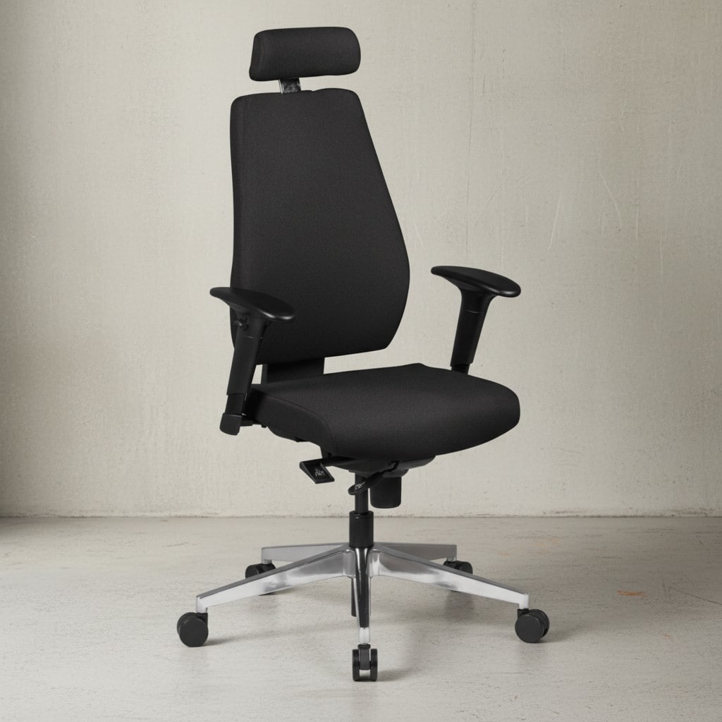 B&uuml;rostuhl Schwarz Stoff drehbar mit Kopfst&uuml;tze, Synchronmechanik und Wippfunktion bis 120&nbsp;kg - Bild 1