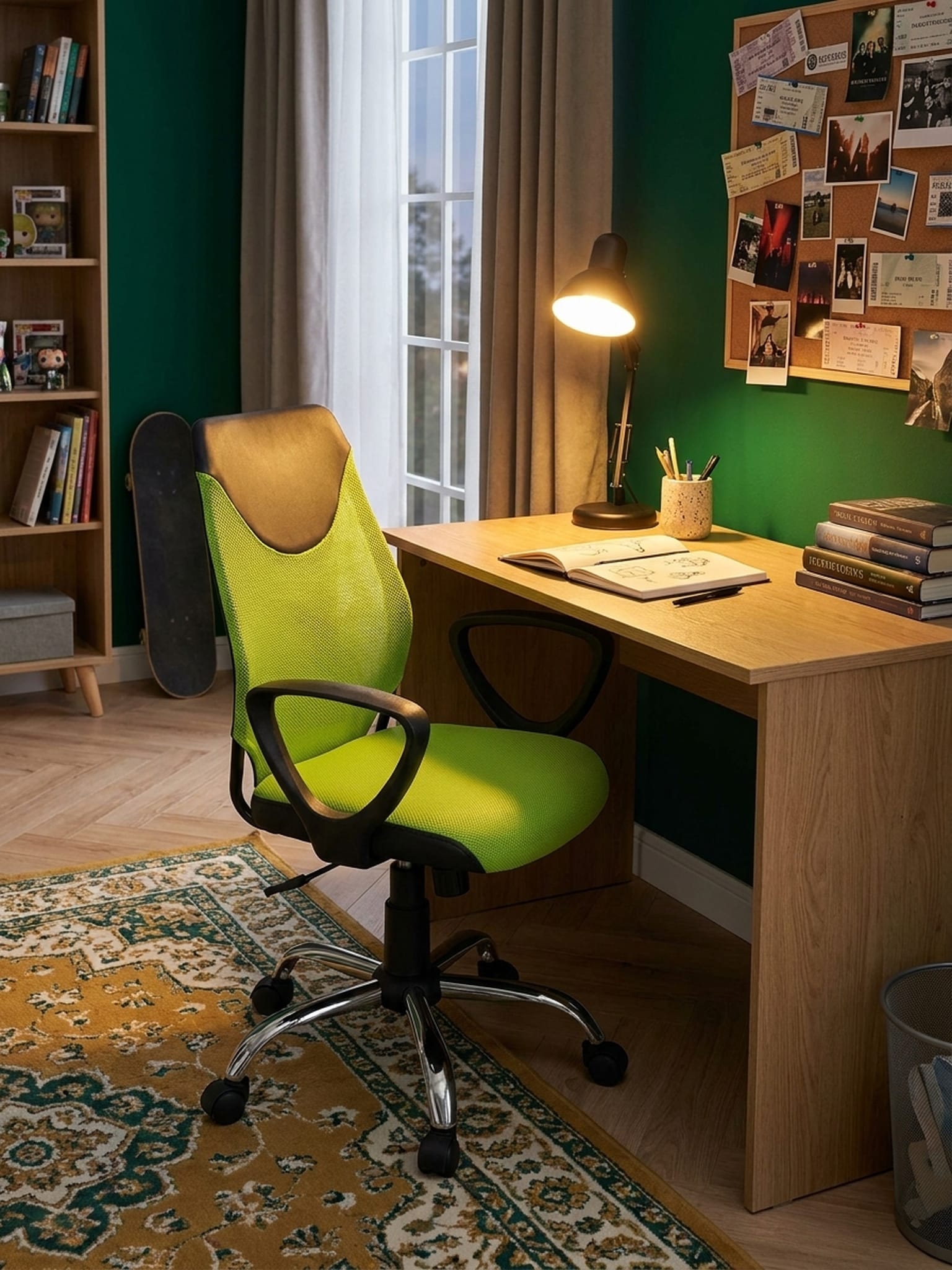 Kinderschreibtischstuhl H&ouml;henverstellbar Ergonomisch TERNI, Gr&uuml;n 60x60x101 cm - Bild 1