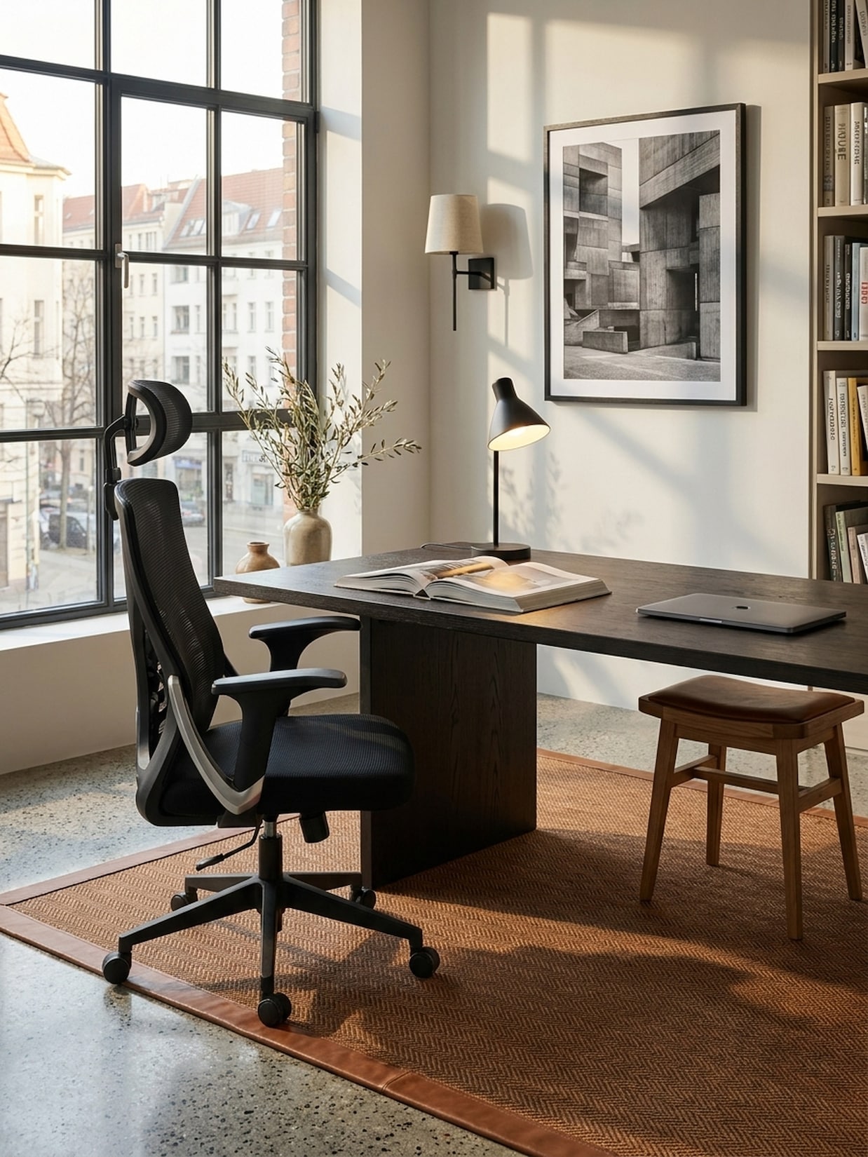 Bürostuhl Schwarz Mesh mit Kopfstütze, Lendenstütze, Wippfunktion und Höhenverstellung, bis 120 kg