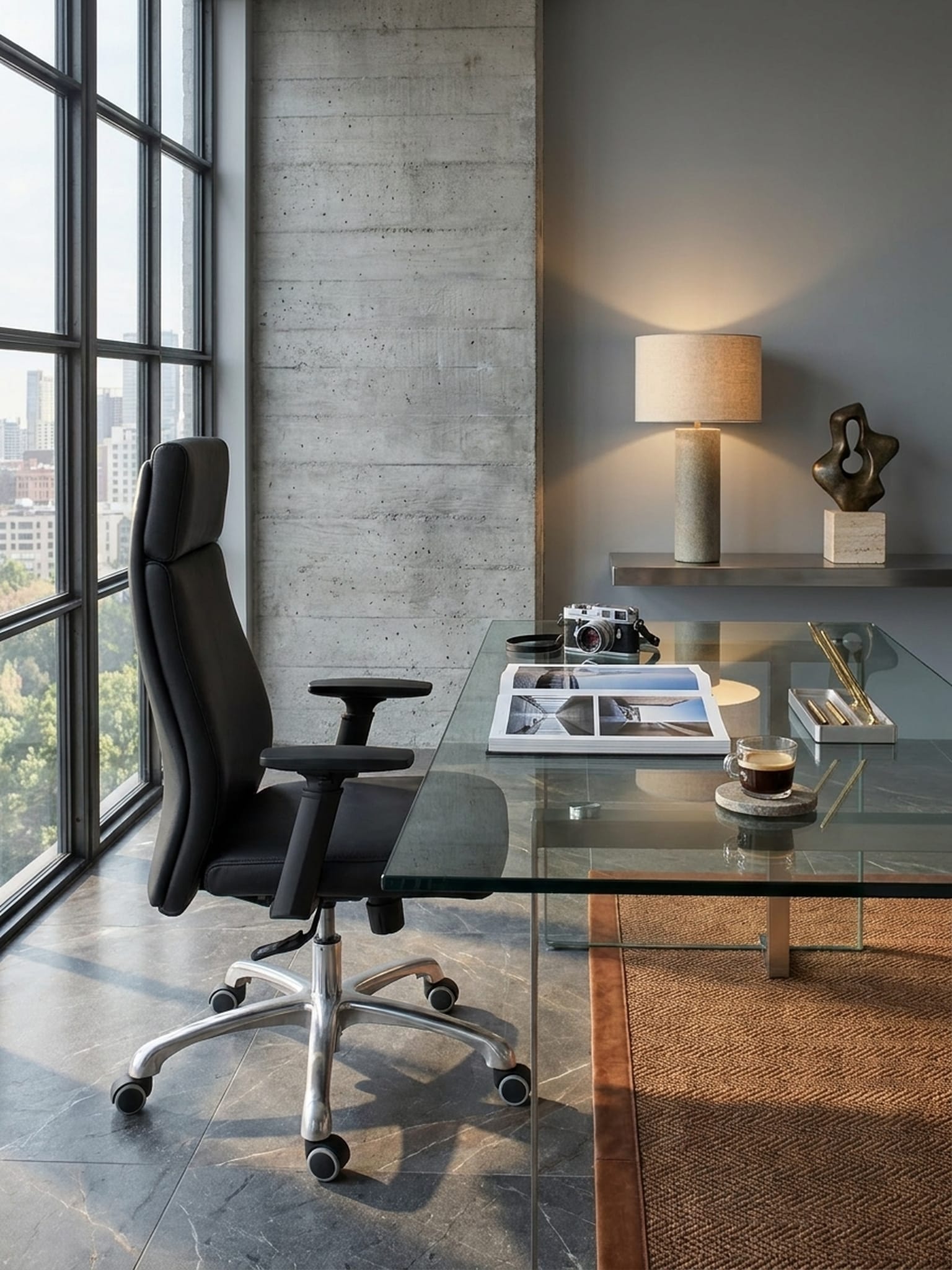 B&uuml;rostuhl Echtleder mit Kopfst&uuml;tze und Wippmechanik Ergonomisch Drehbar PORTO - Bild 1