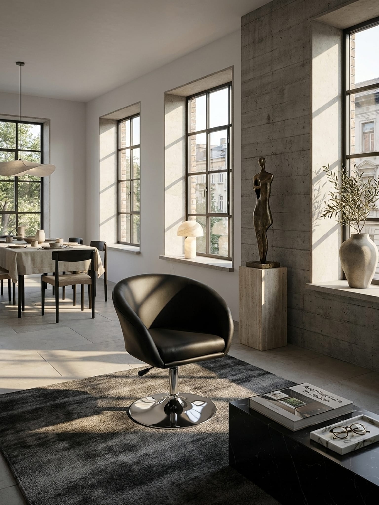 Loungesessel im Cocktail-Stil aus Kunstleder, h&ouml;henverstellbar und drehbar mit Chromfu&szlig;, Schwarz 62x55x84 cm - Bild 1
