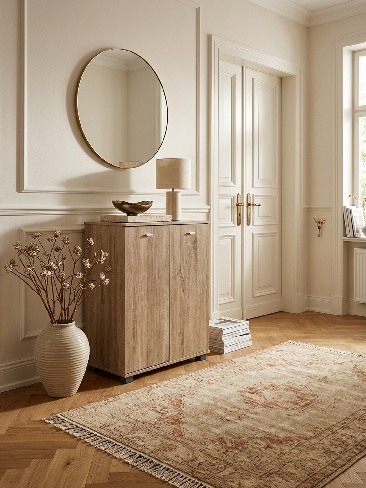 Schuhschrank Holz mit 4 F&auml;chern und 2 T&uuml;ren, Sonoma 60x35x90 cm - Bild 1
