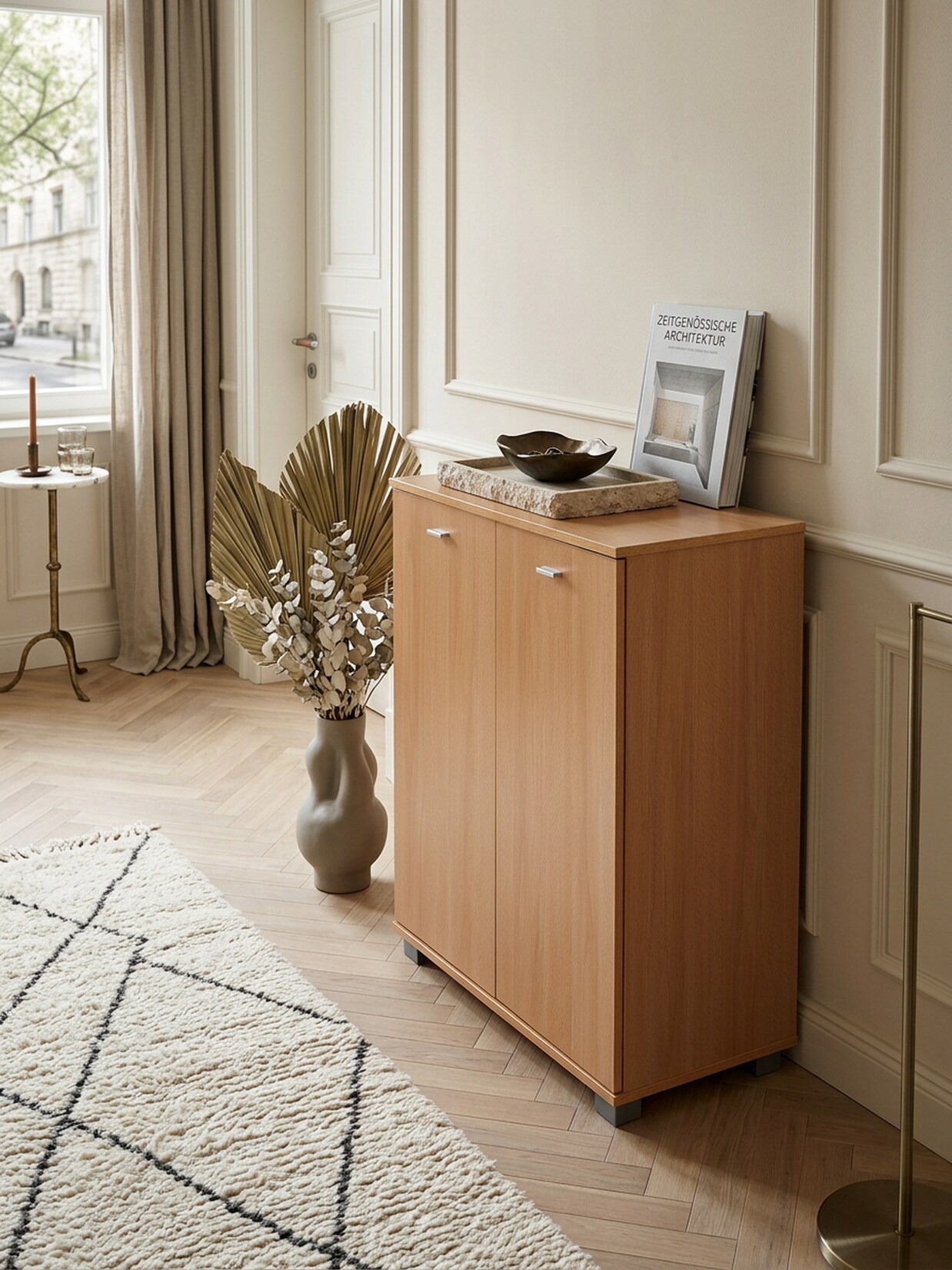 Schuhschrank Holz mit 4 Fächern und 2 Türen, Braun 60x35x90 cm