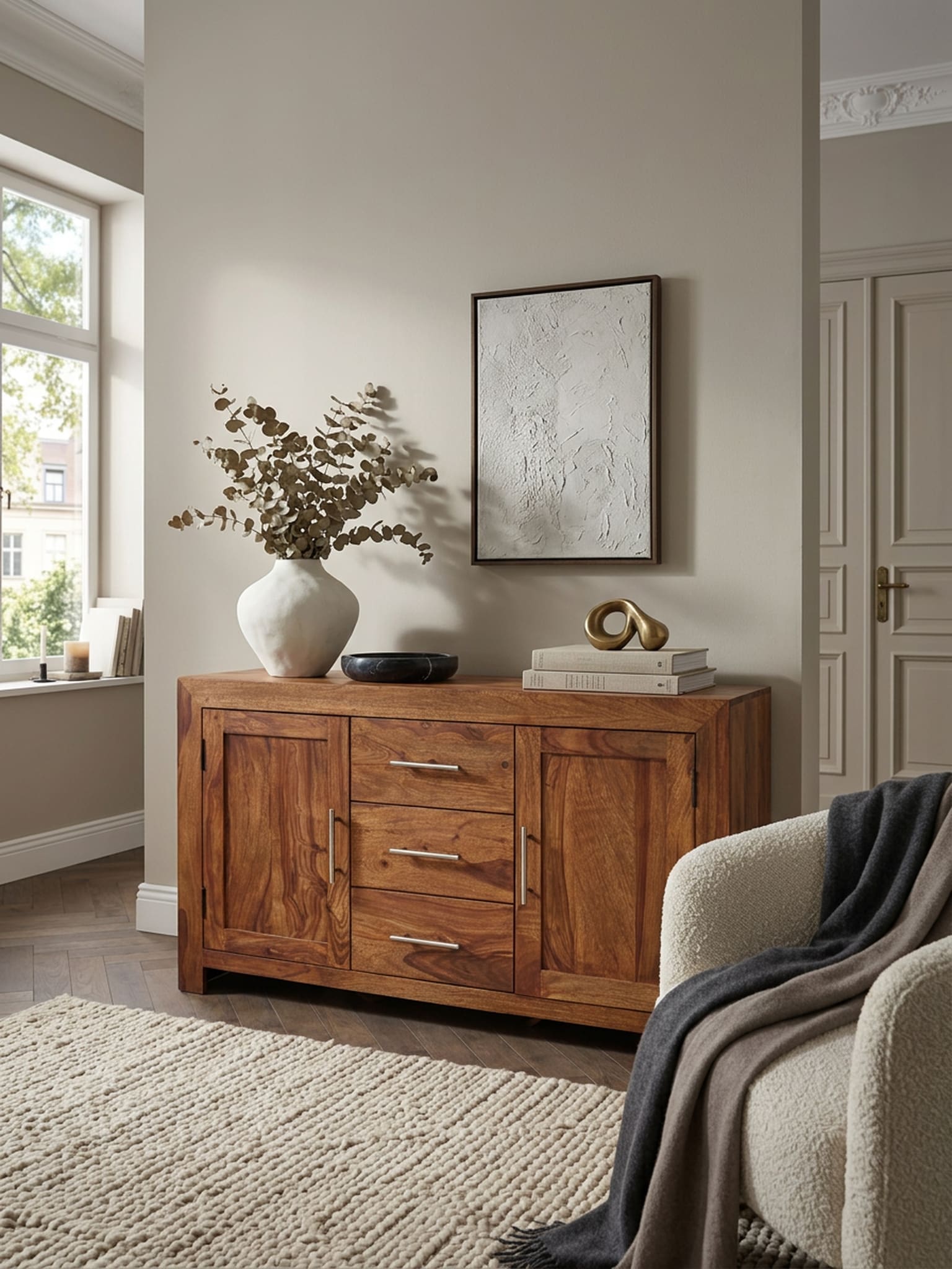Sideboard &ndash; Massivholz, 118&nbsp;cm, 3 Schubladen, 2 T&uuml;ren, Landhausstil - Bild 1