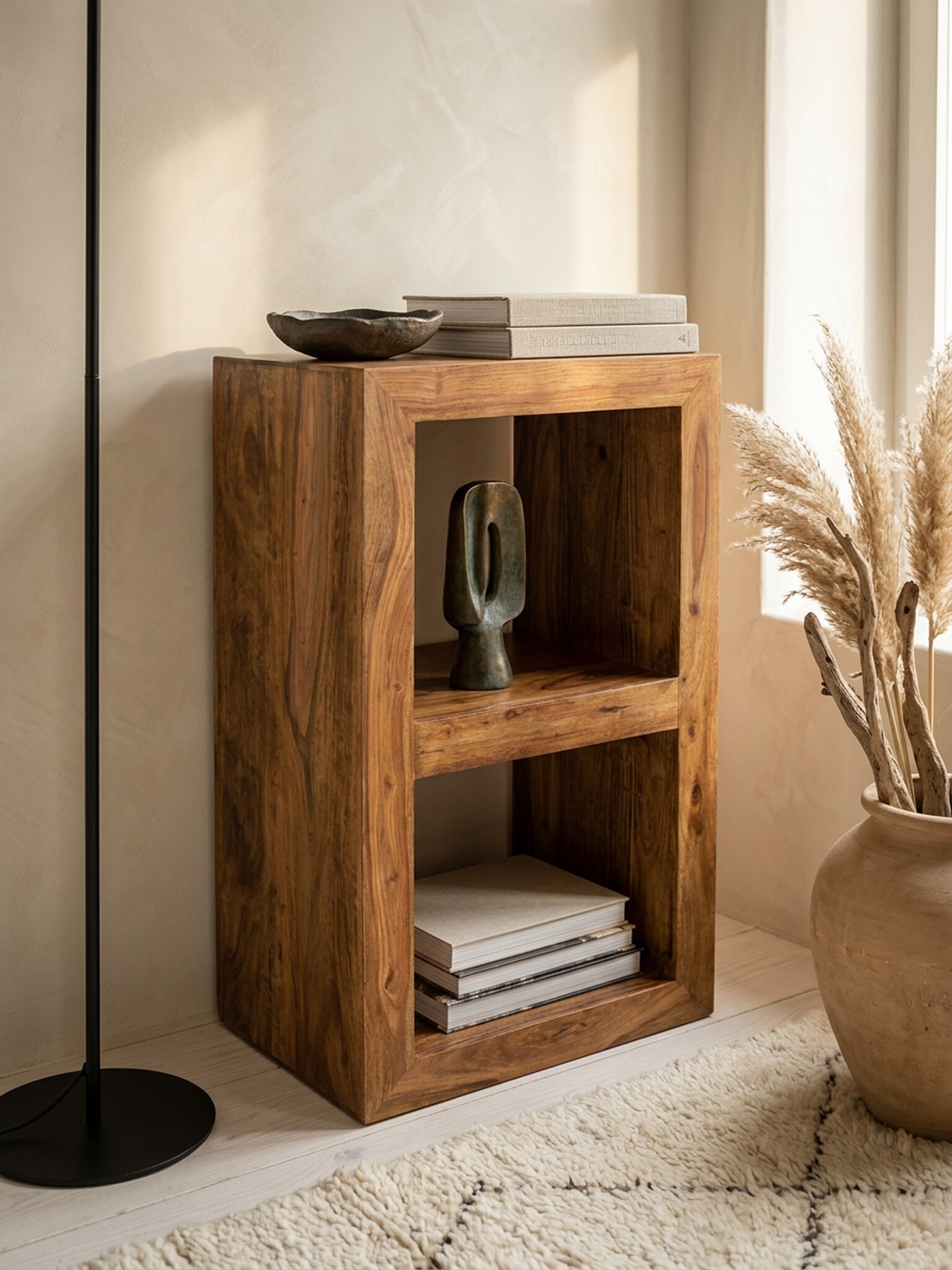 Regal Massivholz 2 B&ouml;den Landhausstil MUMBAI, Dunkelbraun 50x35x88 cm - Bild 1