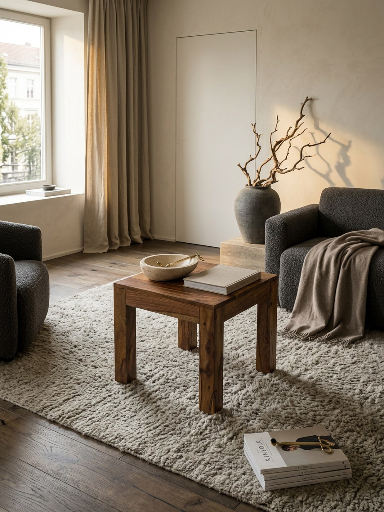 Beistelltisch Massivholz Landhausstil Design MUMBAI, Dunkelbraun 45x45x40 cm