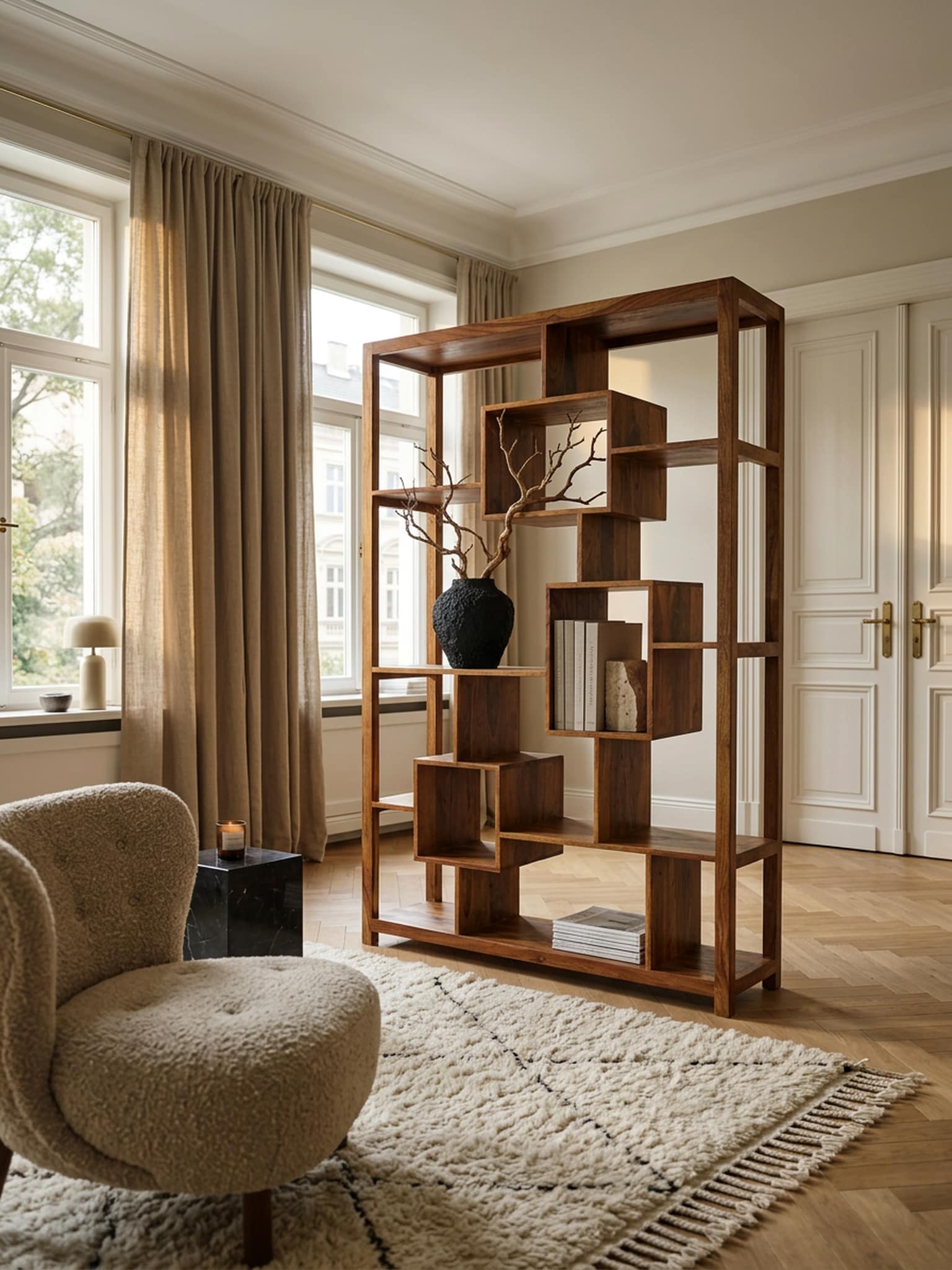 B&uuml;cherregal &ndash; Massivholz, 115x180&nbsp;cm, Ablagef&auml;cher, Landhausstil, freistehend - Bild 1