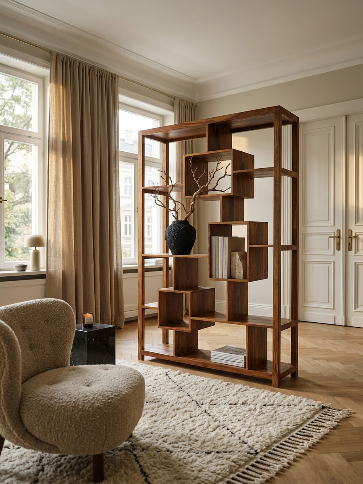 Bücherregal – Massivholz, 115x180 cm, Ablagefächer, Landhausstil, freistehend