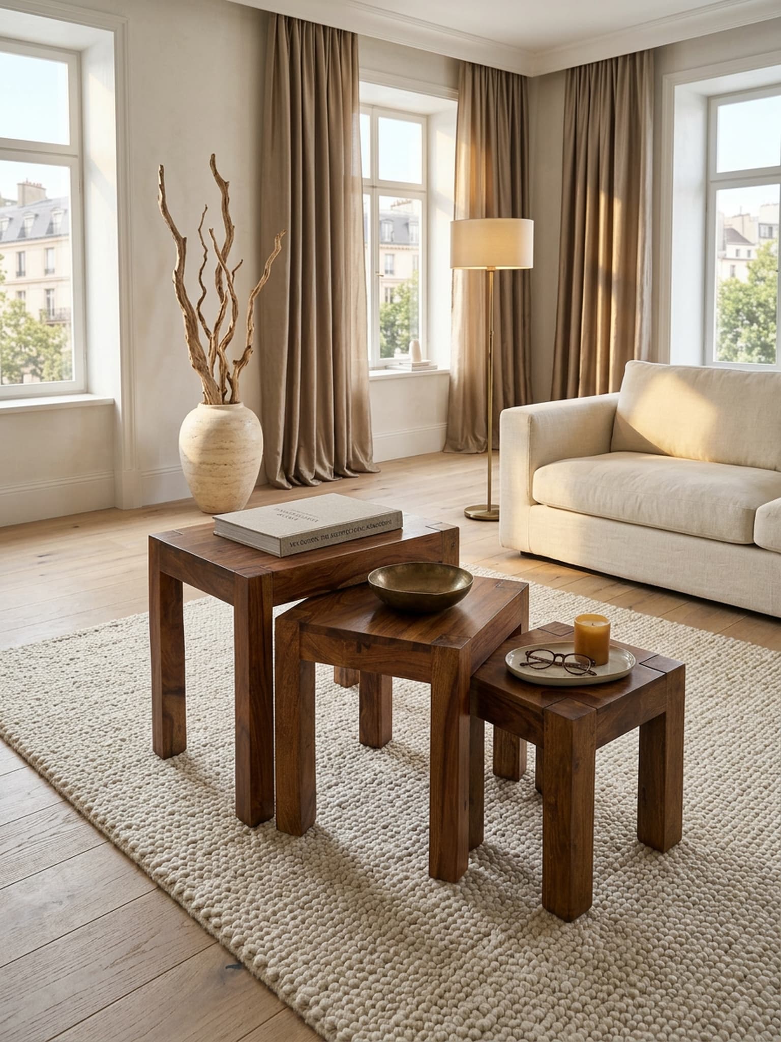 Beistelltisch 3er Set Massivholz Landhausstil MUMBAI, Dunkelbraun 35x45x50 cm - Bild 1