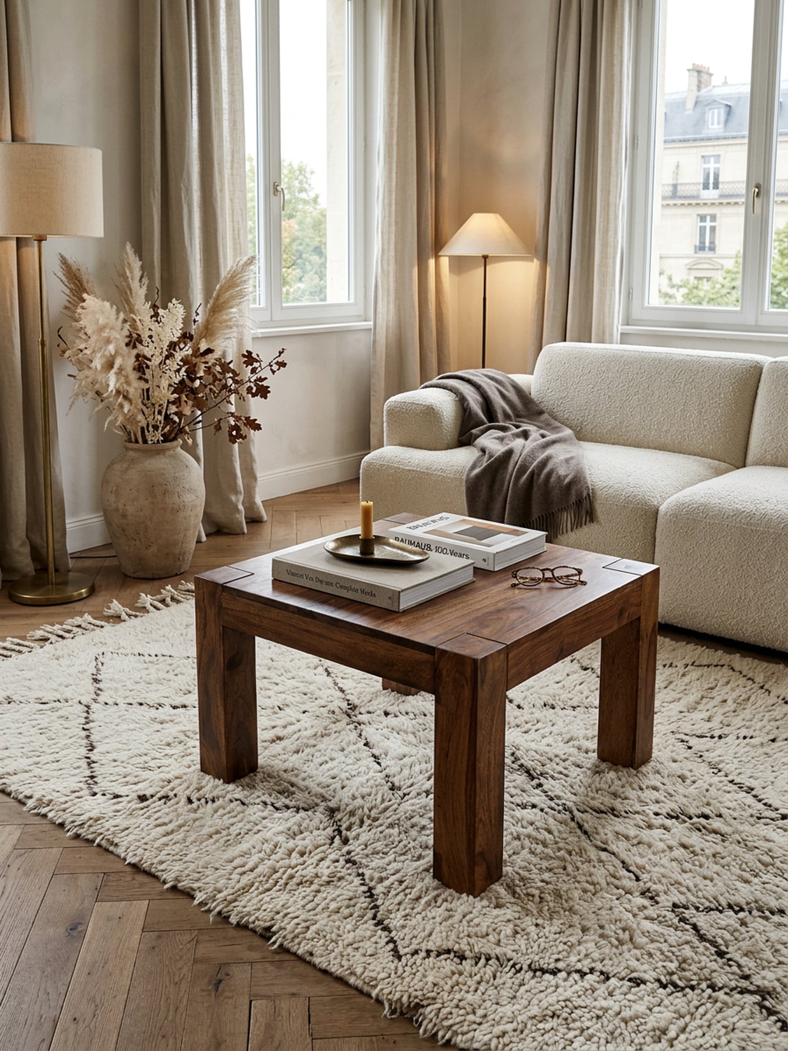 Couchtisch MUMBAI aus Massivholz im Landhaus-Stil mit nat&uuml;rlichem Design, Dunkelbraun 60x60x40 cm - Bild 1