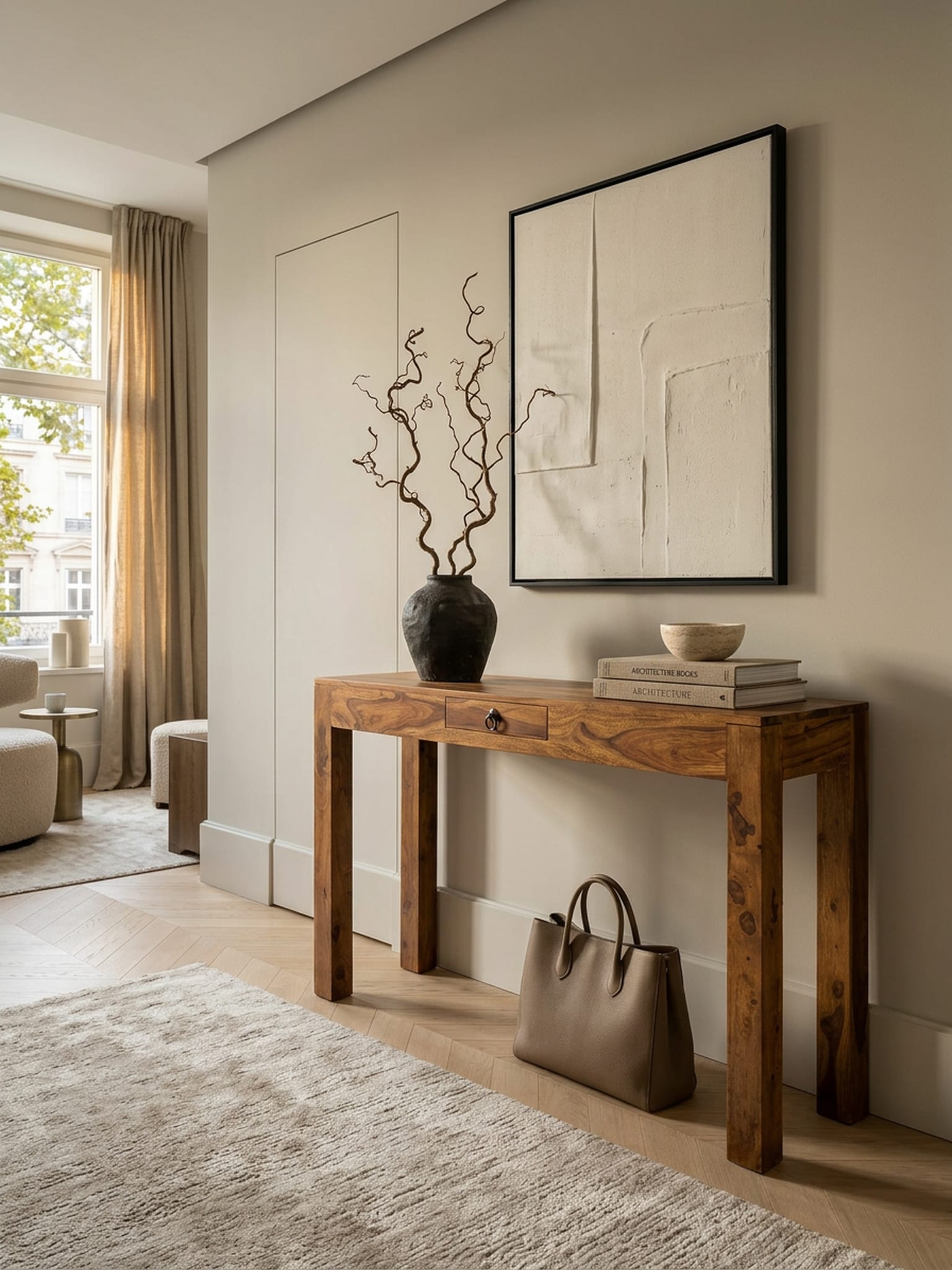 Konsolentisch Massivholz Schublade Landhausstil MUMBAI, Dunkelbraun 120x40x70 cm - Bild 1