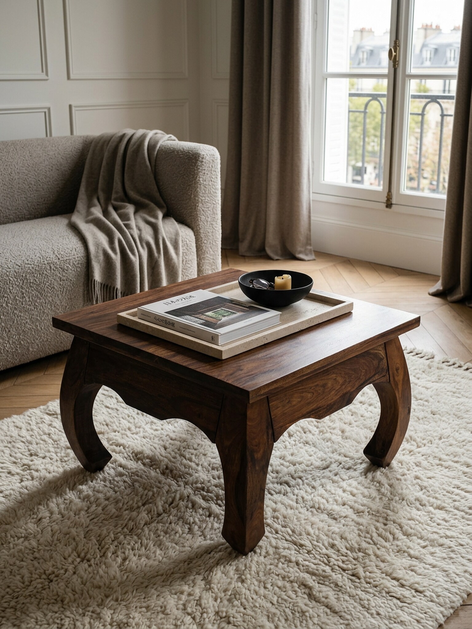 Couchtisch Dunkelbraun Massivholz Sheesham 60cm Landhaus-Stil - Bild 1