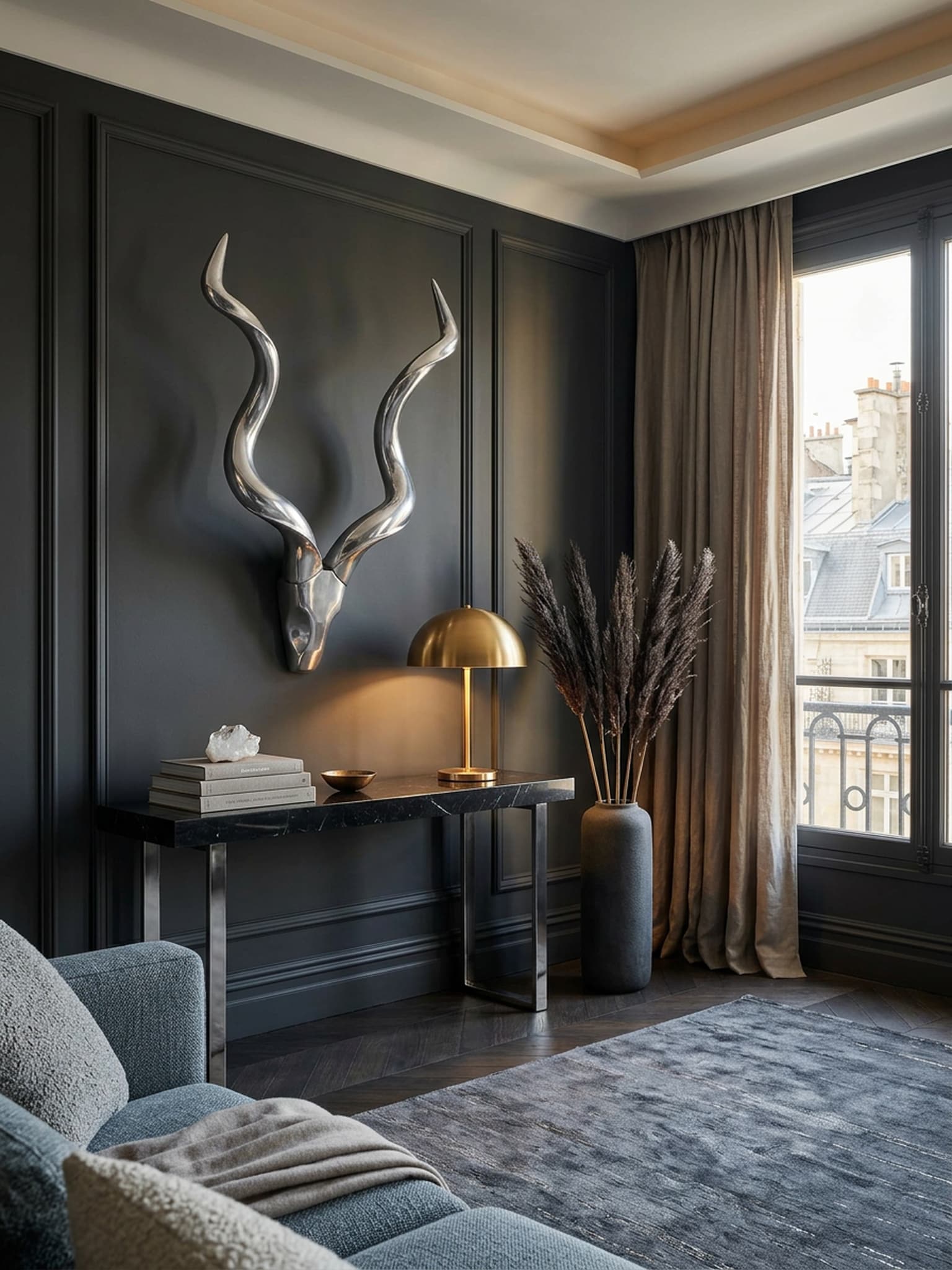 Wanddeko Hirschgeweih Aluminium silberfarben 80 cm im Landhausstil - Bild 1