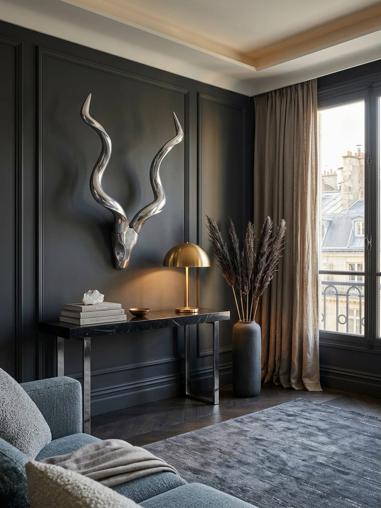Wanddeko Hirschgeweih Aluminium silberfarben 80 cm im Landhausstil