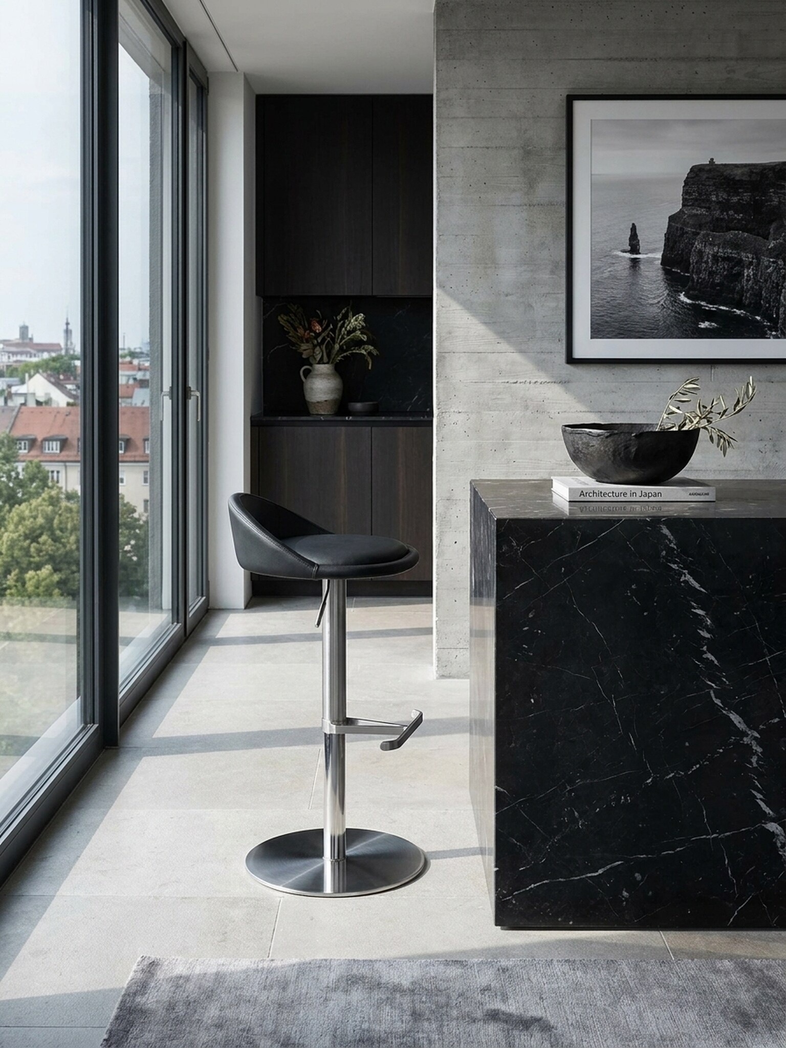 Barhocker Edelstahl H&ouml;henverstellbar R&uuml;ckenlehne Drehbar, Schwarz 43x43x90 cm - Bild 1