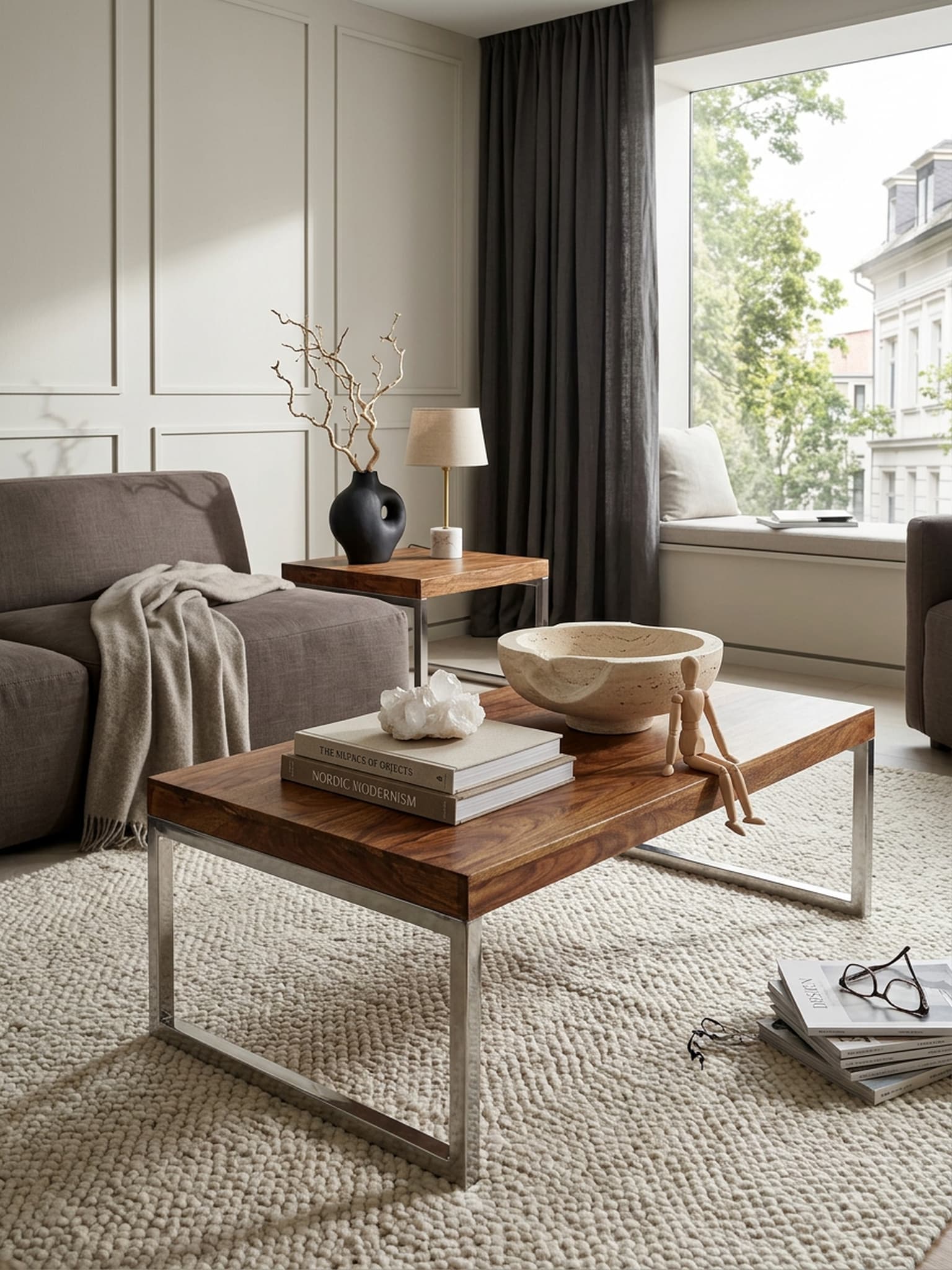 Couchtisch GUNA im Landhaus-Stil aus massivem Holz mit Designmerkmalen, Dunkelbraun 60x120x40 cm - Bild 1