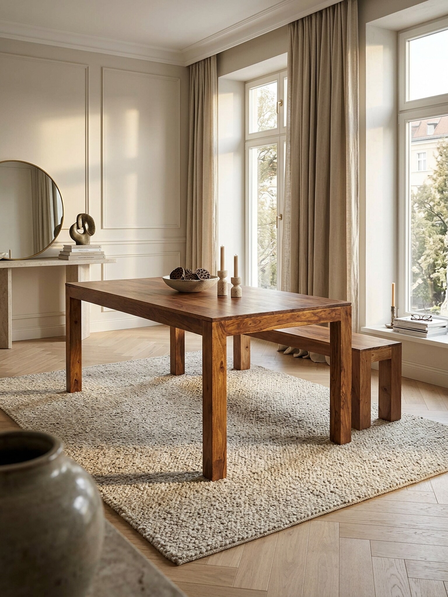 Esstisch Massivholz Rechteckig Zeitlos MUMBAI, Dunkelbraun 180x90x76 cm - Bild 1
