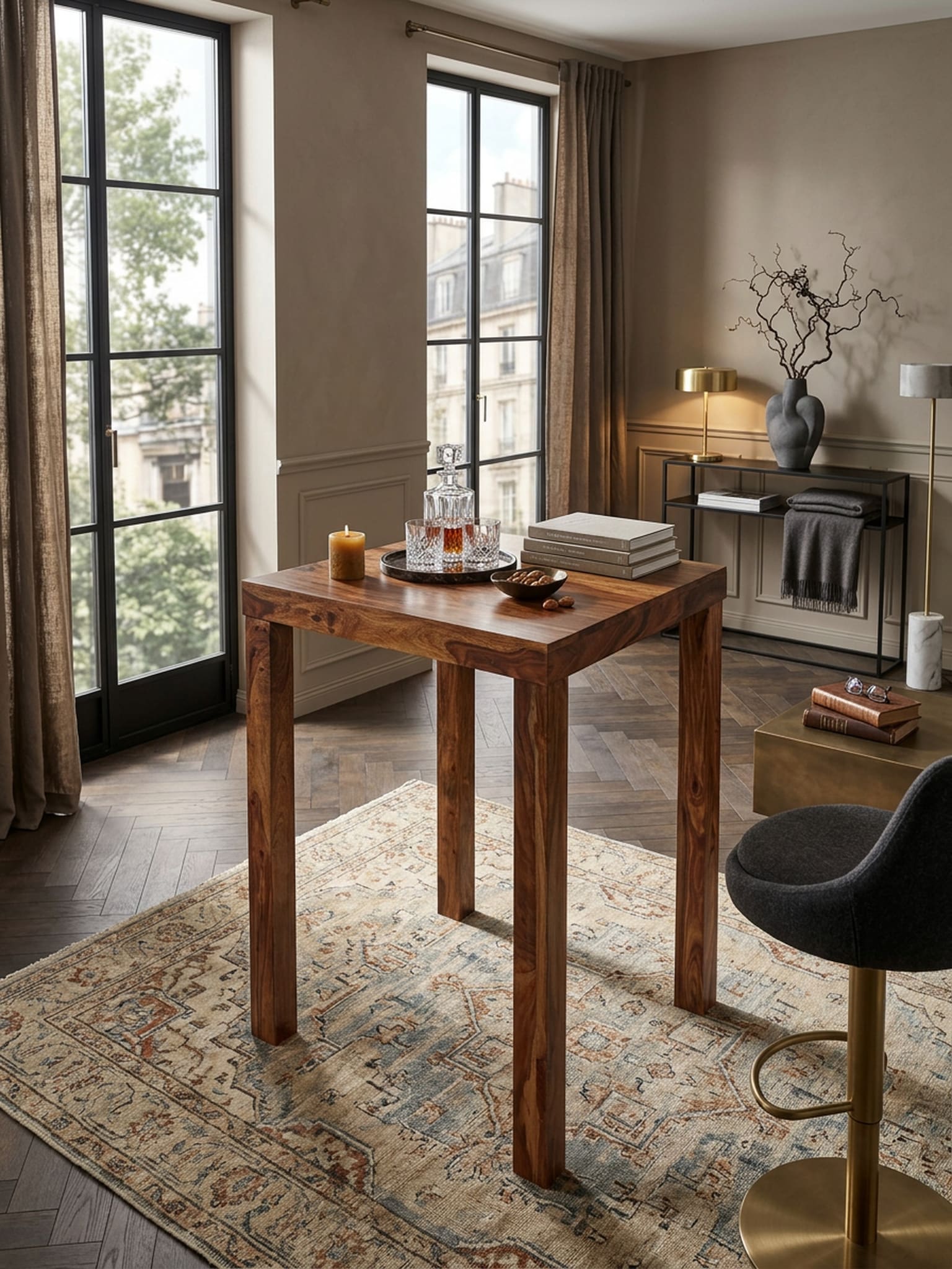 Bartisch &ndash; Massivholz, 80x80x110 cm, dunkelbraun, Landhaus-Stil - Bild 1