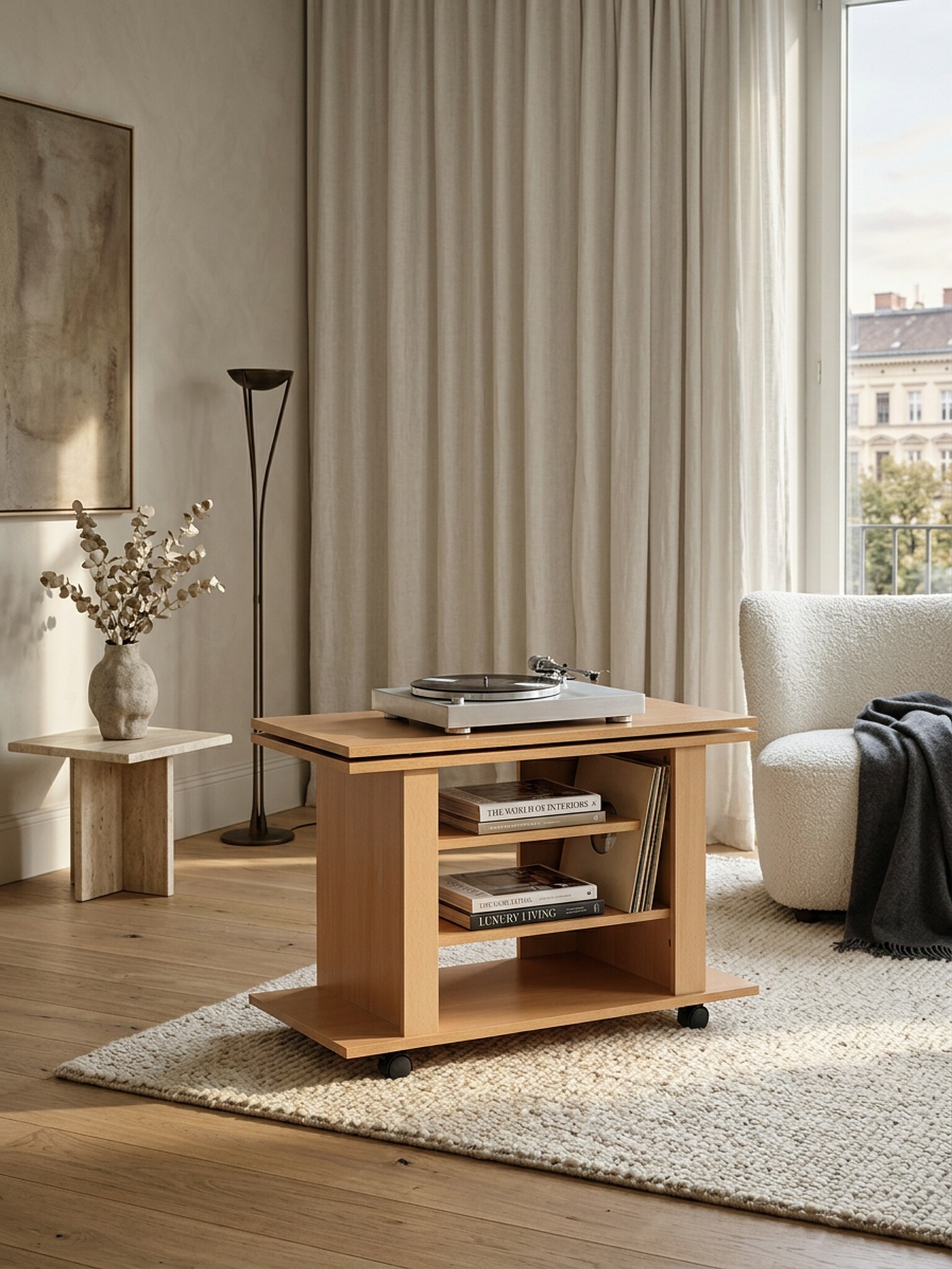 TV Board &ndash; Buche drehbar rollbar 75x38x51 cm - Bild 1