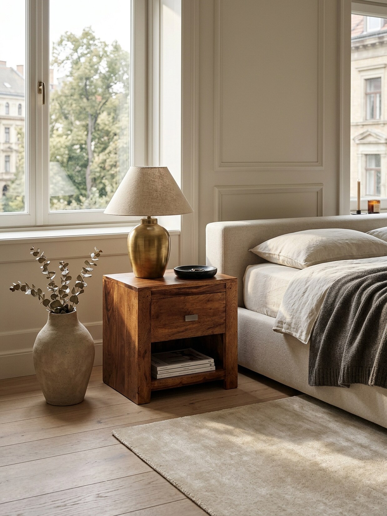 Nachttisch – Massivholz, 40x40x30 cm, Schublade & Ablage, Landhausstil
