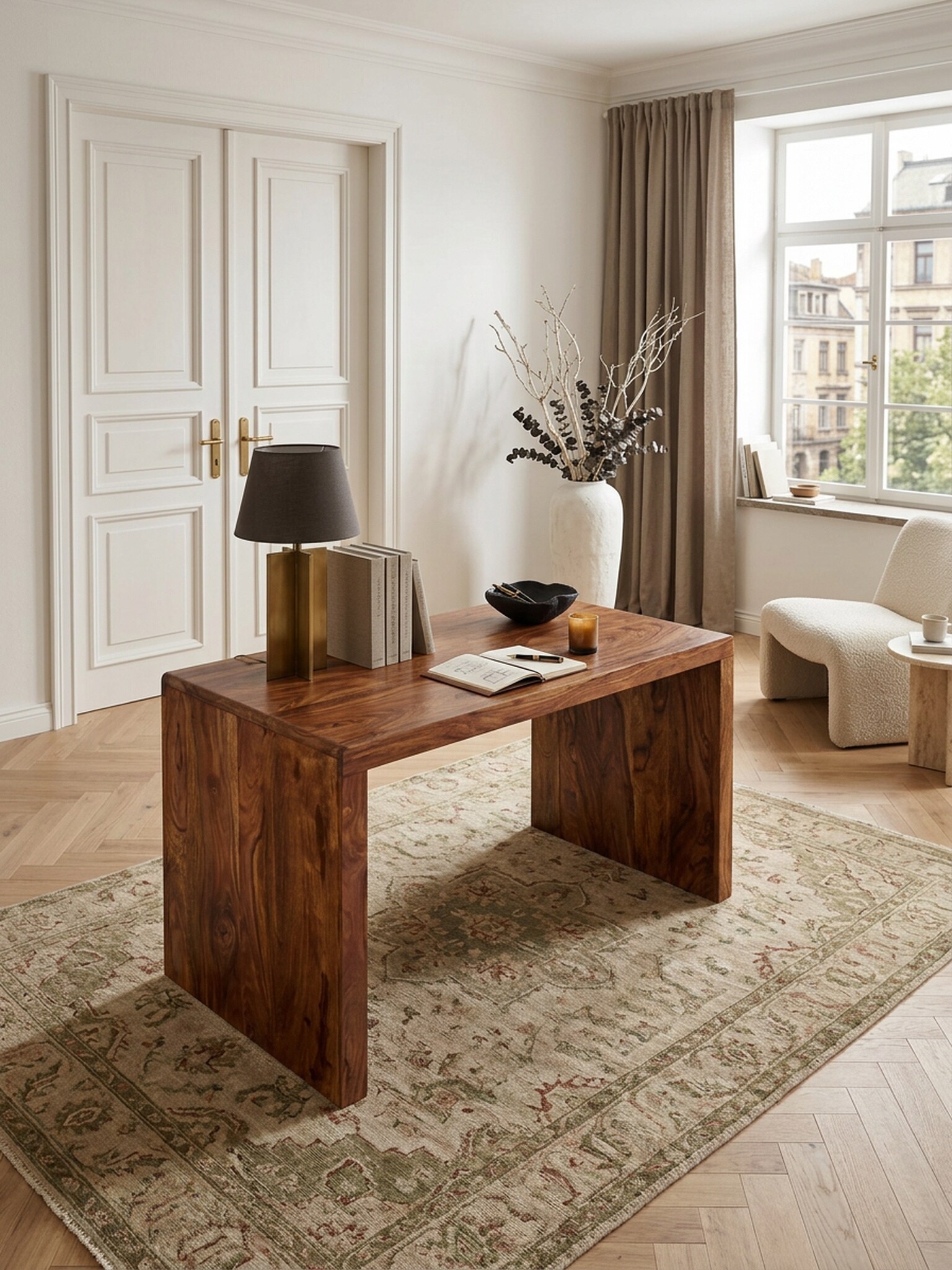 Schreibtisch Massivholz Ablage Landhausstil BOHA, Dunkelbraun 120x60x76 cm - Bild 1