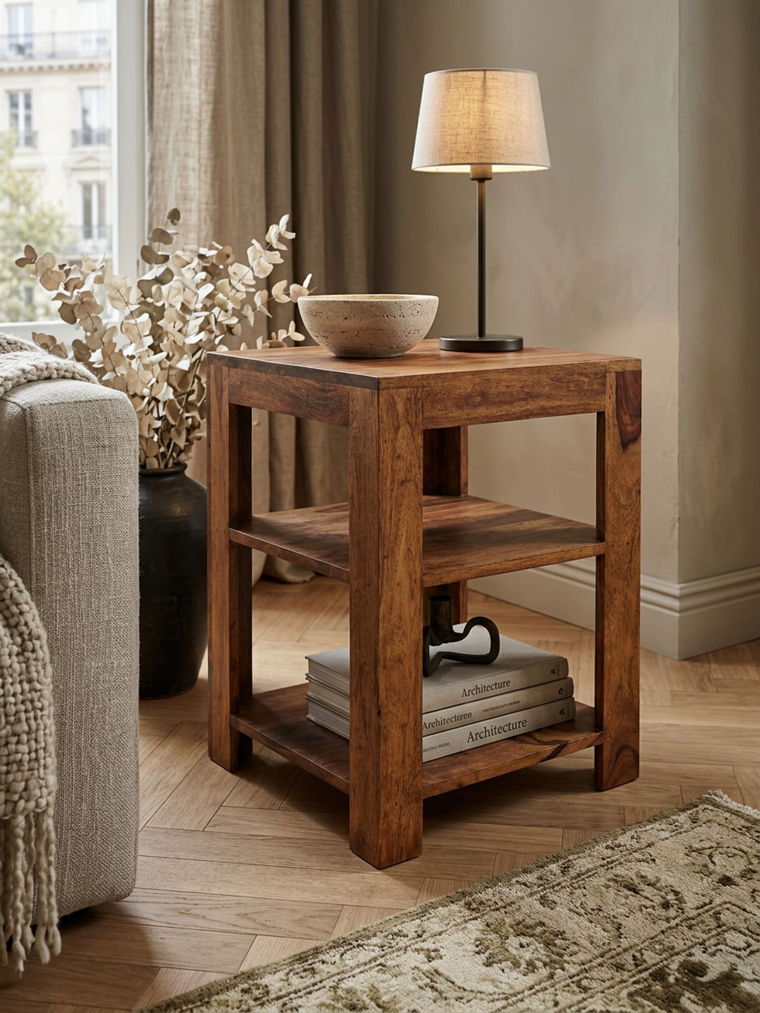 Regal Massivholz 4 F&auml;cher Landhausstil MUMBAI, Dunkelbraun 44x44x60 cm - Bild 1