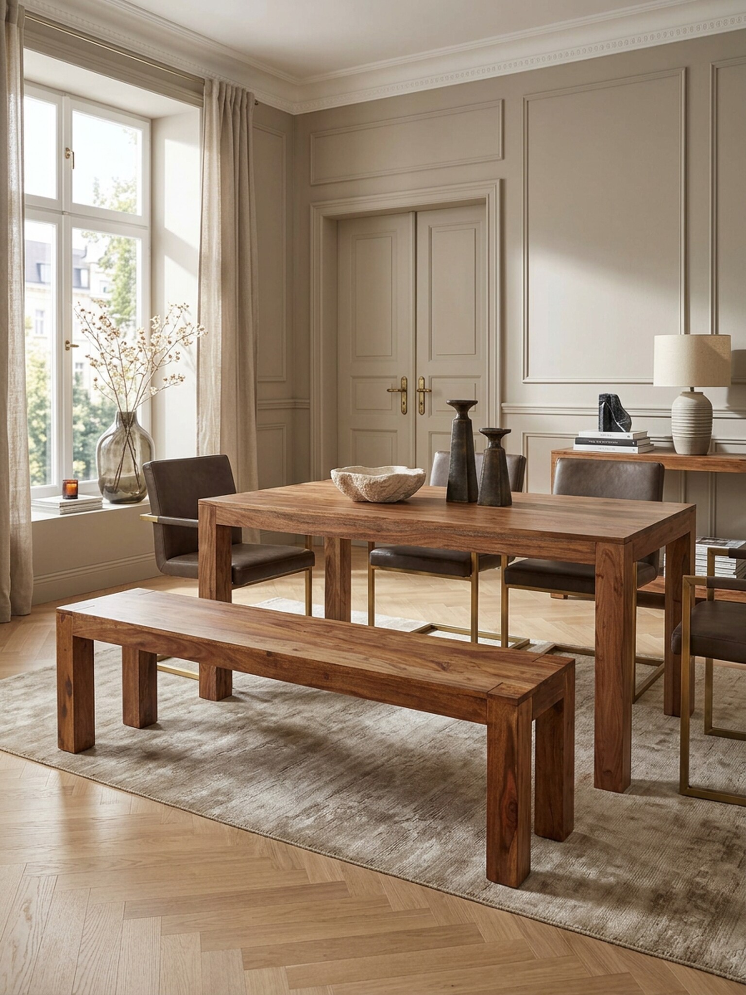 Esszimmerbank MUMBAI Massivholz Landhausstil, Dunkelbraun 180x35x45 cm - Bild 1