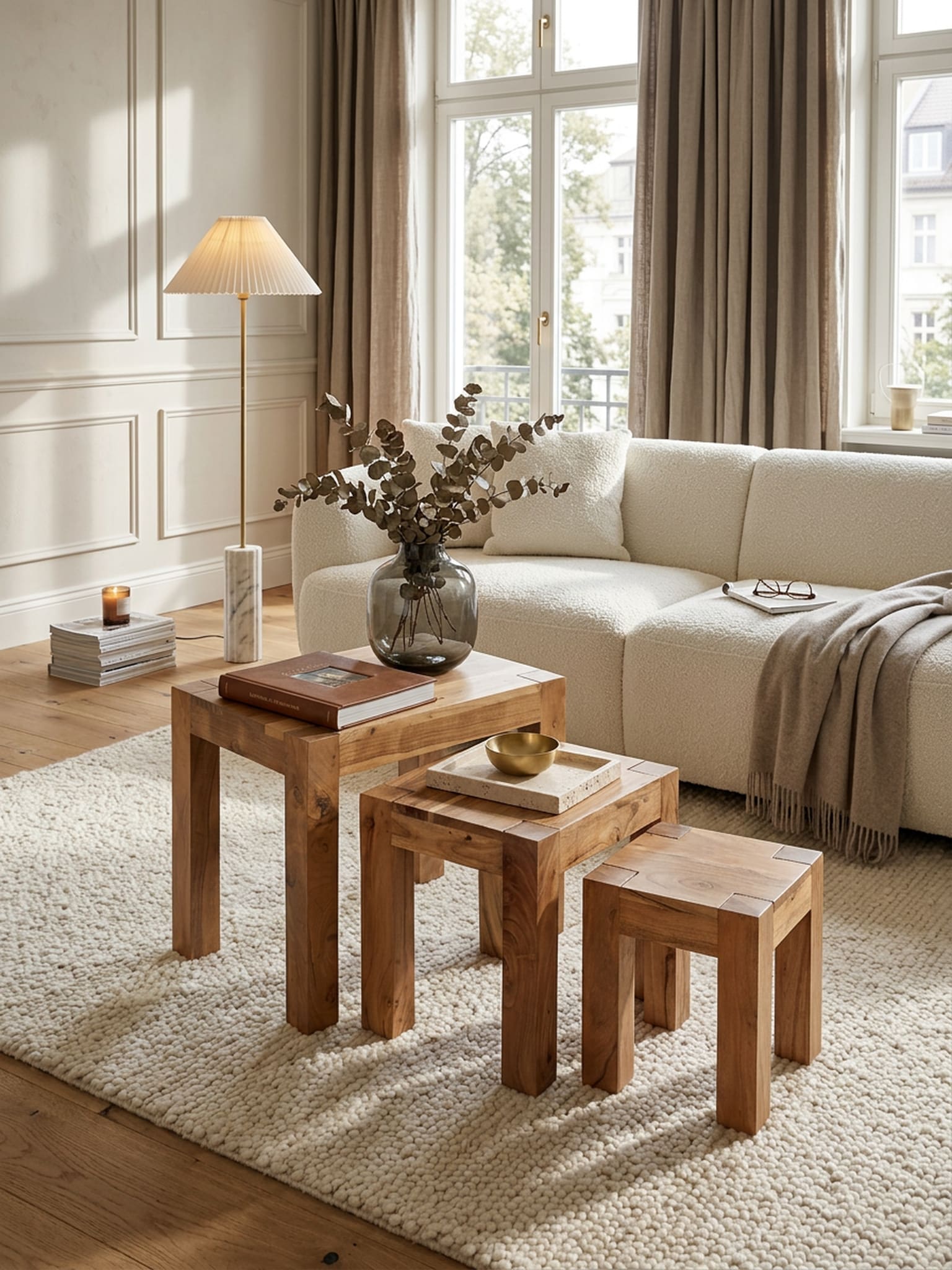 Beistelltisch 3er Set Massivholz Landhausstil MUMBAI, Akazie 36x50x45 cm - Bild 1