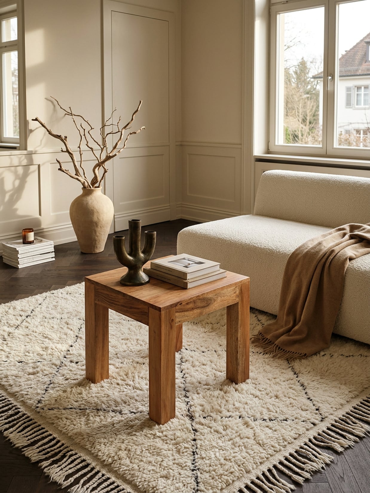 Beistelltisch Massivholz Landhausstil Design MUMBAI, Akazie 45x45x40 cm