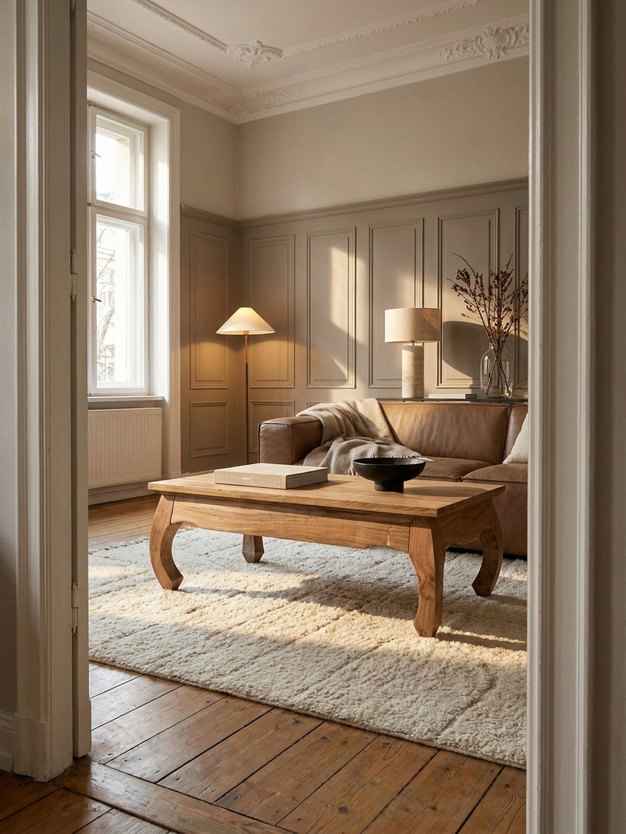 Couchtisch aus Massivholz im Landhausstil, natürliches Design, Akazie 60x110x40 cm