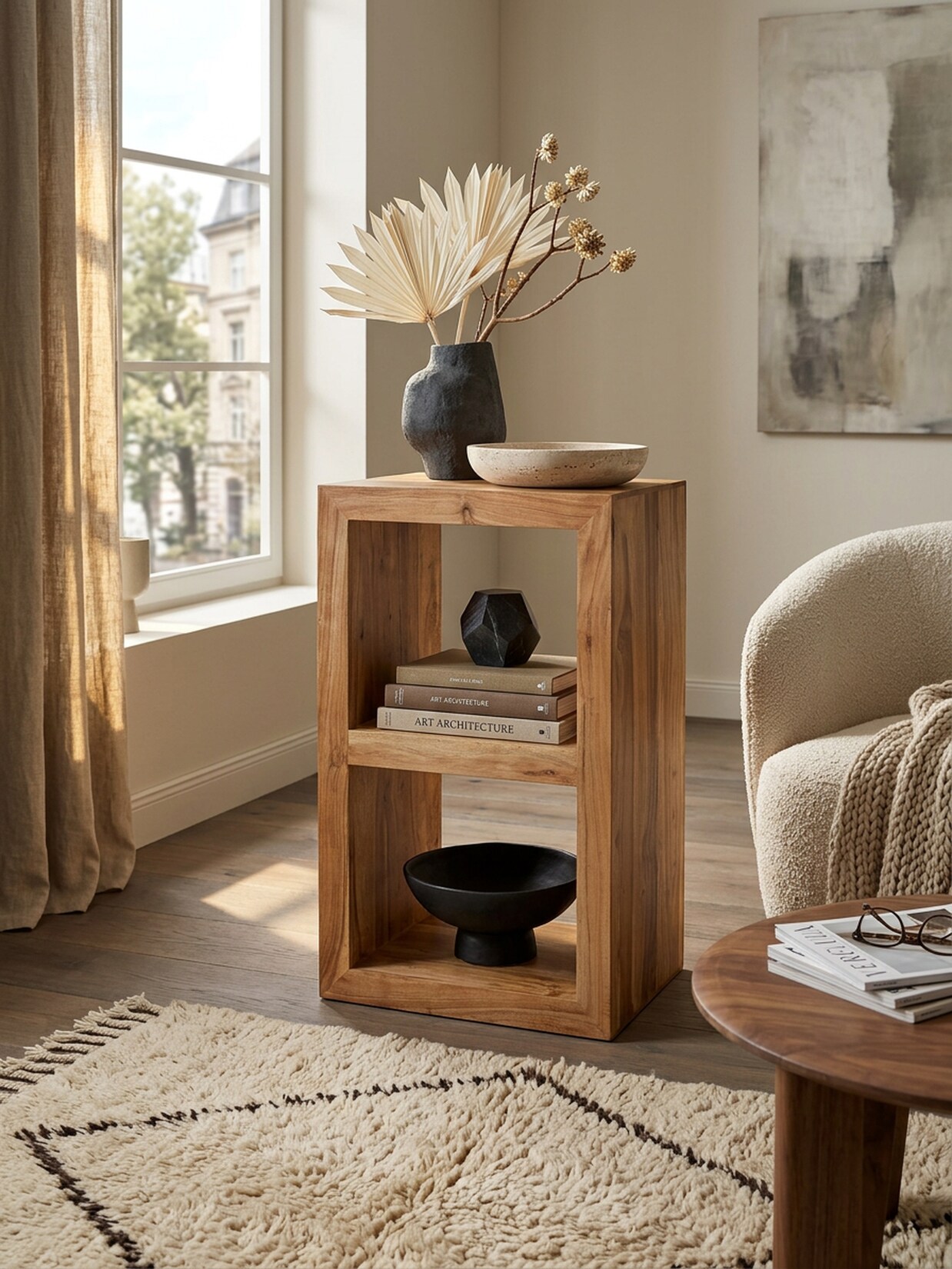 Regal Massivholz 2 Böden Landhausstil MUMBAI, Akazie 50x35x88 cm