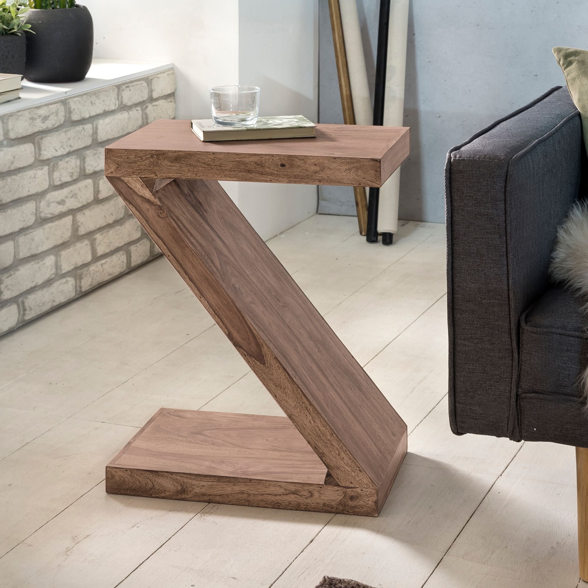 Beistelltisch Massivholz Z Cube Landhausstil Design MUMBAI, Akazie 30x44x59 cm - Bild 1