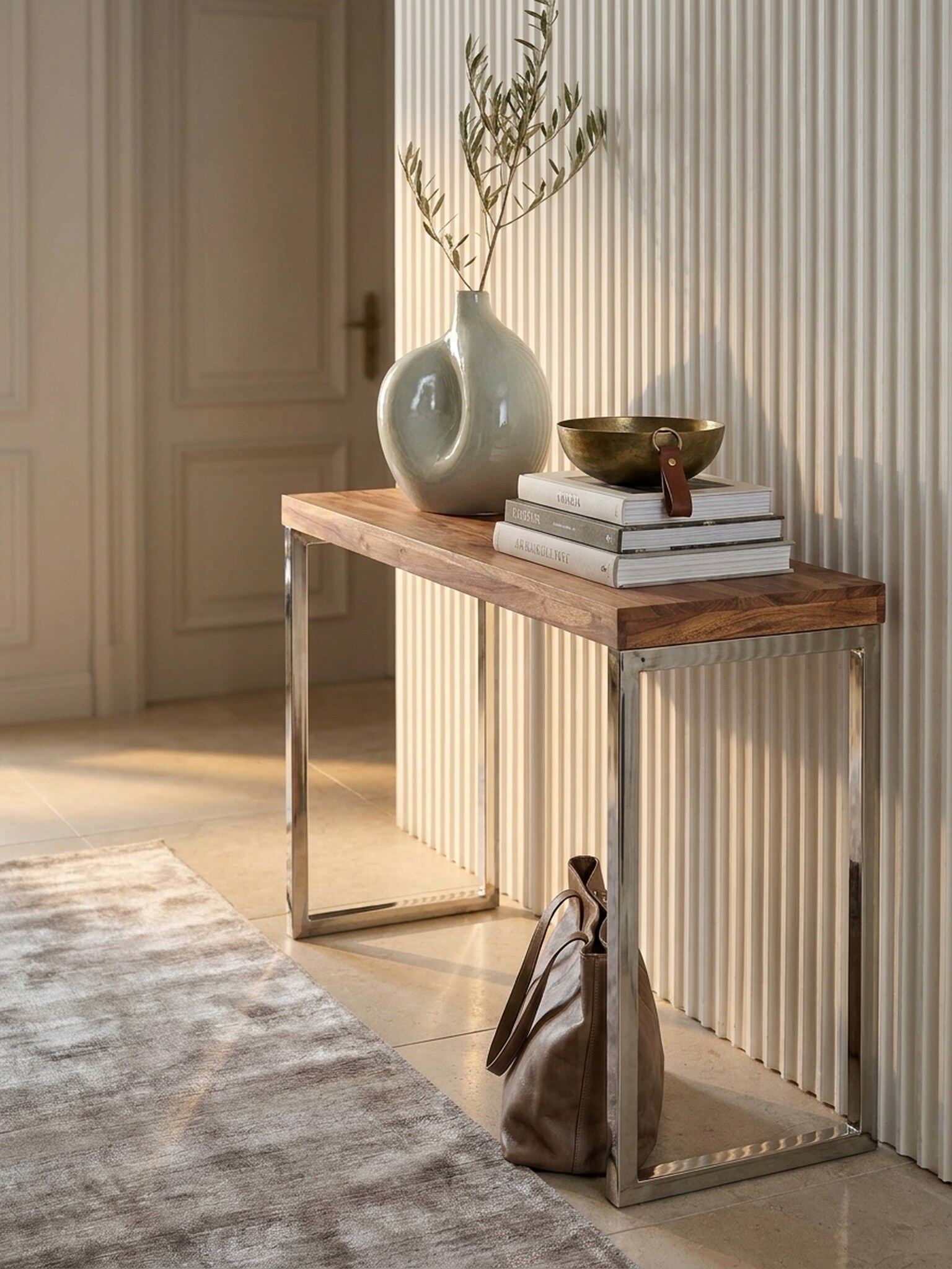 Konsolentisch Massivholz Metallbeine Landhausstil GUNA, Akazie 45x120x77 cm - Bild 1