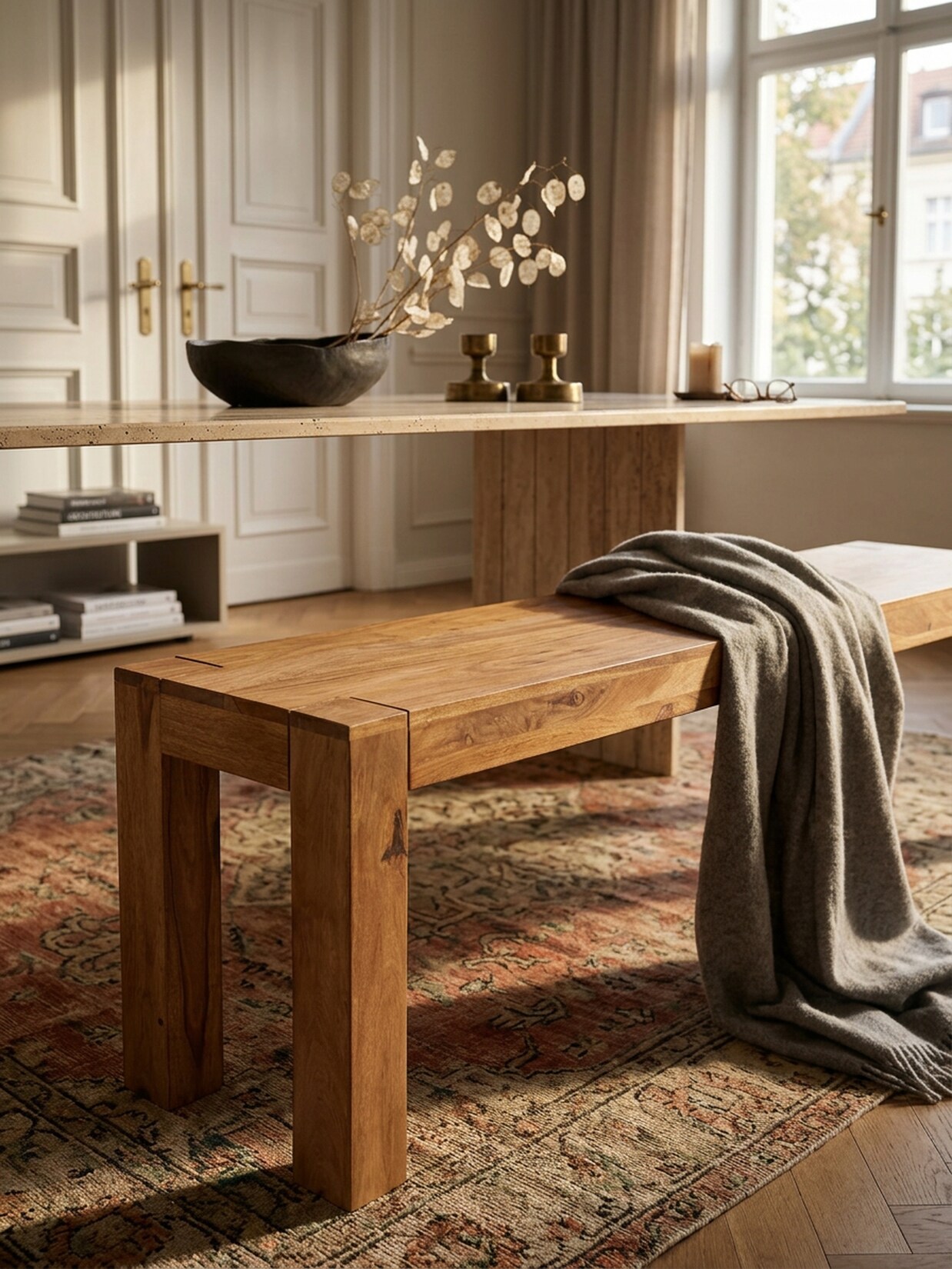Esszimmerbank MUMBAI Massivholz Landhausstil, Akazie 140x35x45 cm