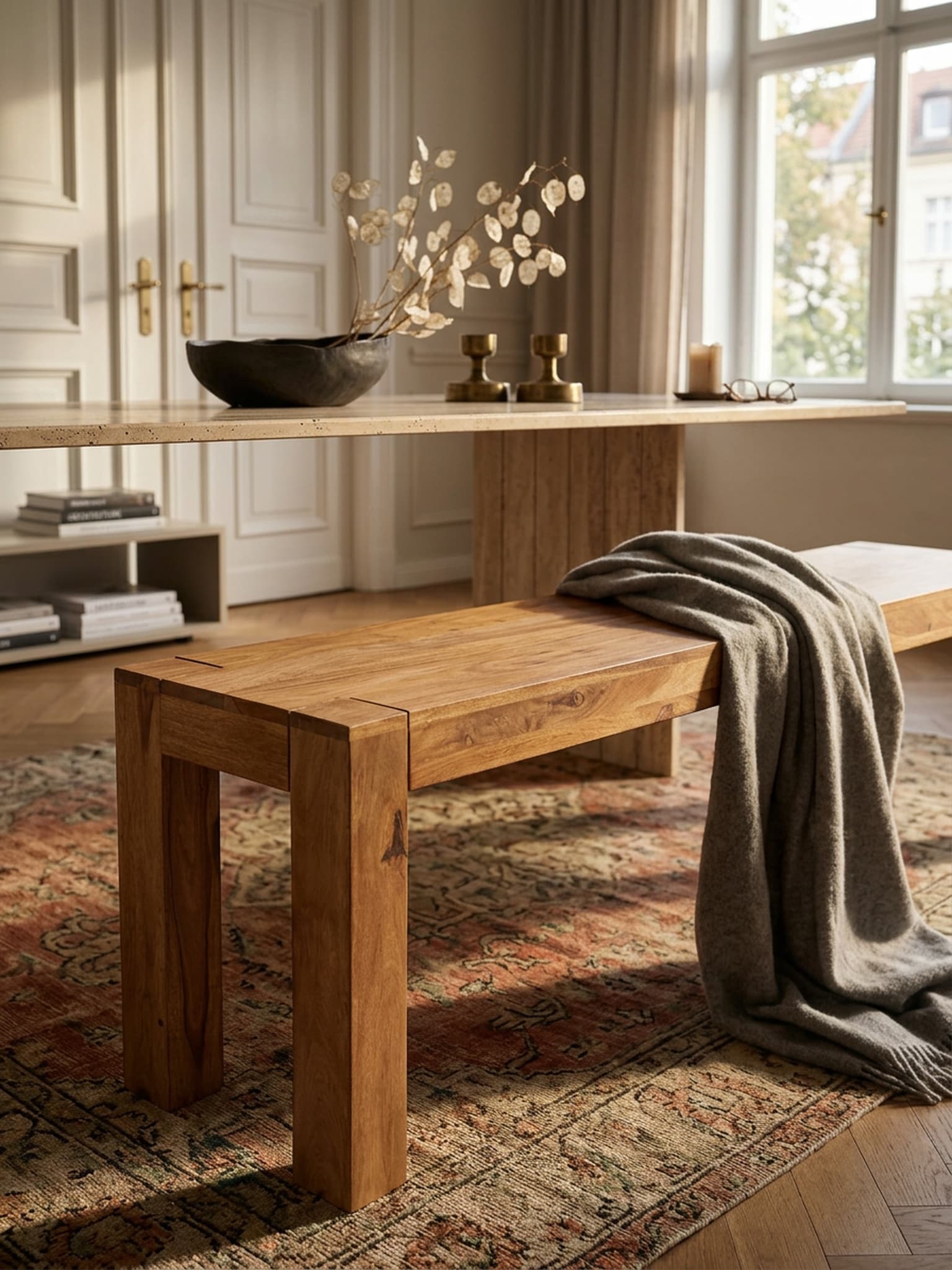 Esszimmerbank MUMBAI Massivholz Landhausstil, Akazie 120x35x45 cm - Bild 1