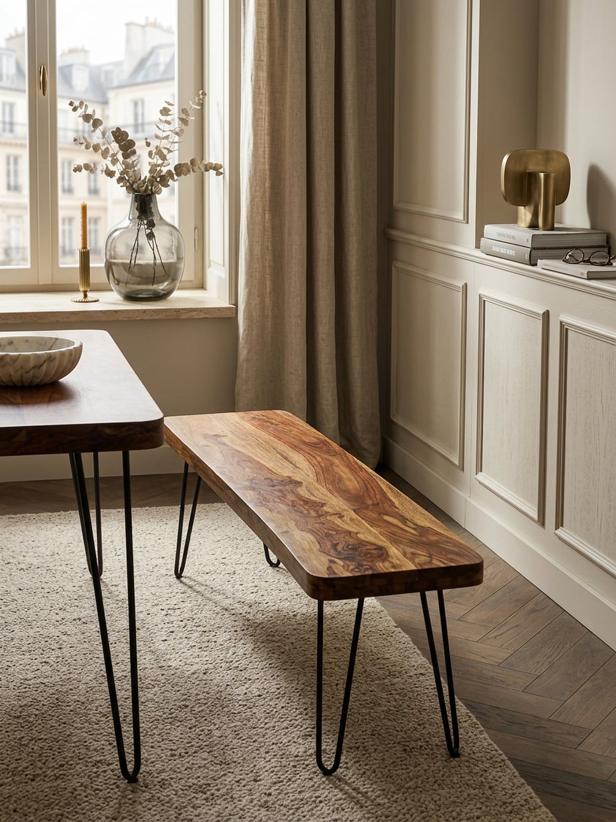 Esszimmerbank BAGLI Massivholz Landhausstil, Dunkelbraun 120x40x45 cm