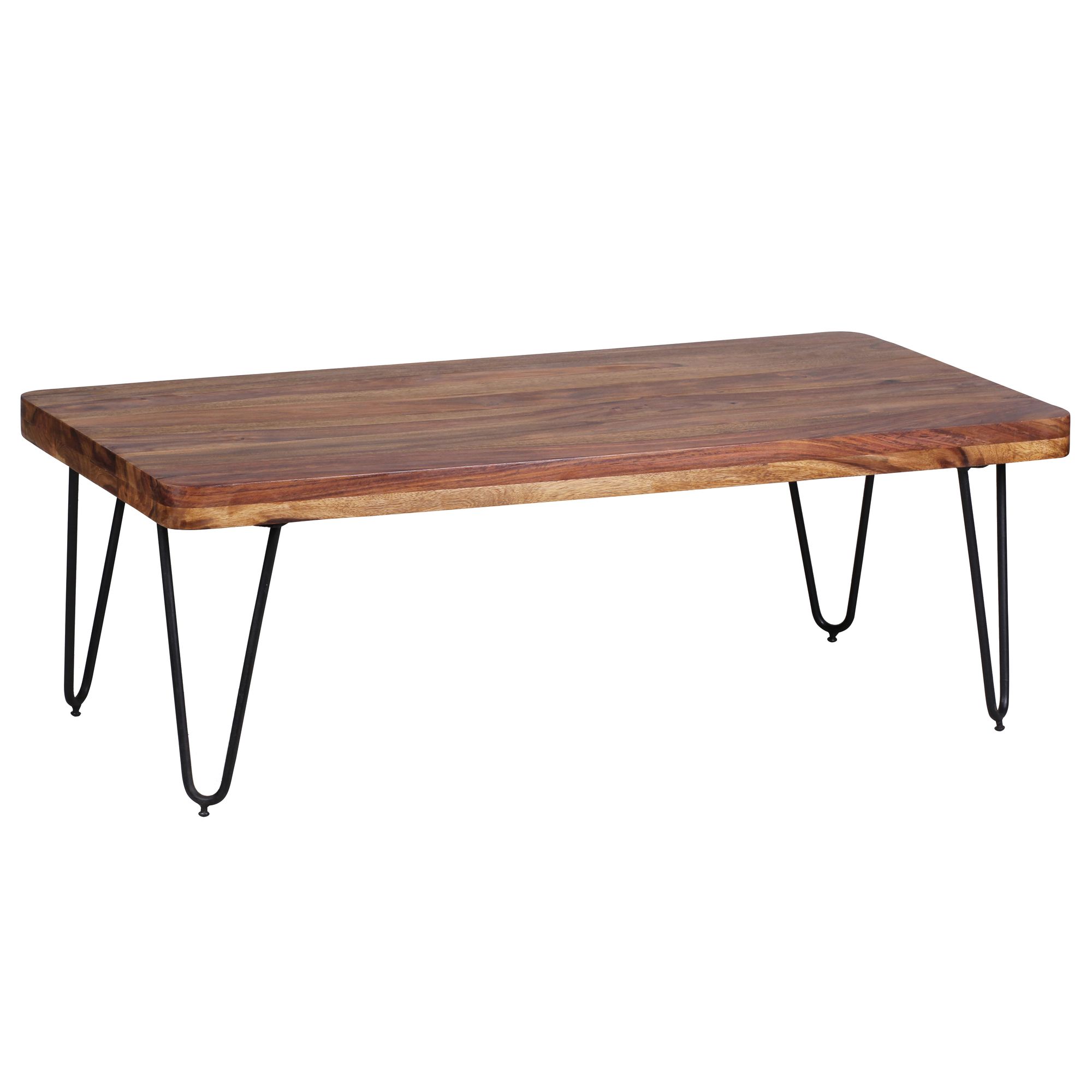 Couchtisch BAGLI aus Massivholz mit Design Metallbeinen im Landhaus-Stil, Dunkelbraun 60x115x40 cm - Bild 1