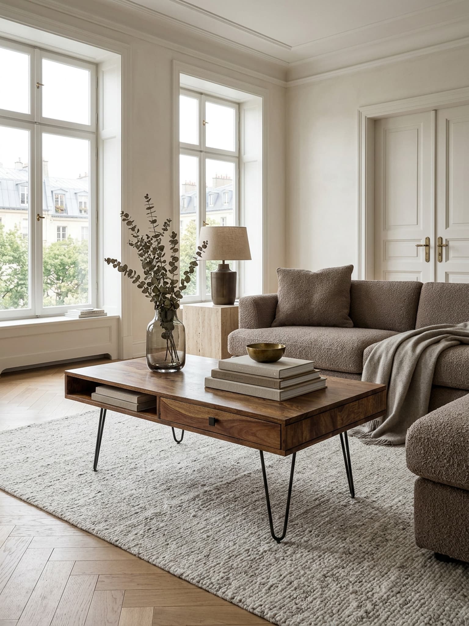 Couchtisch Massivholz mit Metallbeinen im Landhausstil, Dunkelbraun 60x110x40 cm - Bild 1