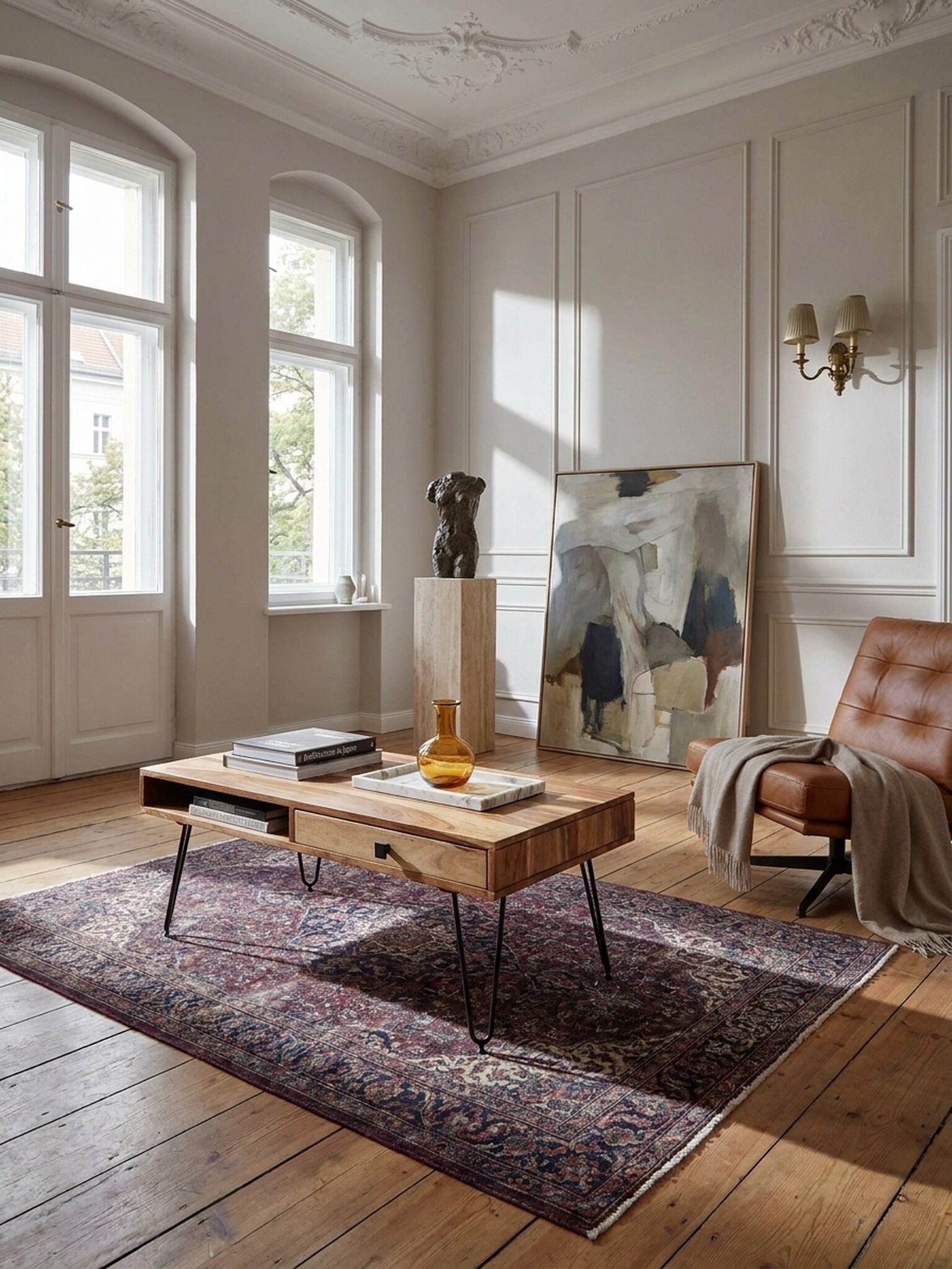 Couchtisch Massivholz mit Metallbeinen im Landhausstil, Akazie 60x110x40 cm - Bild 1