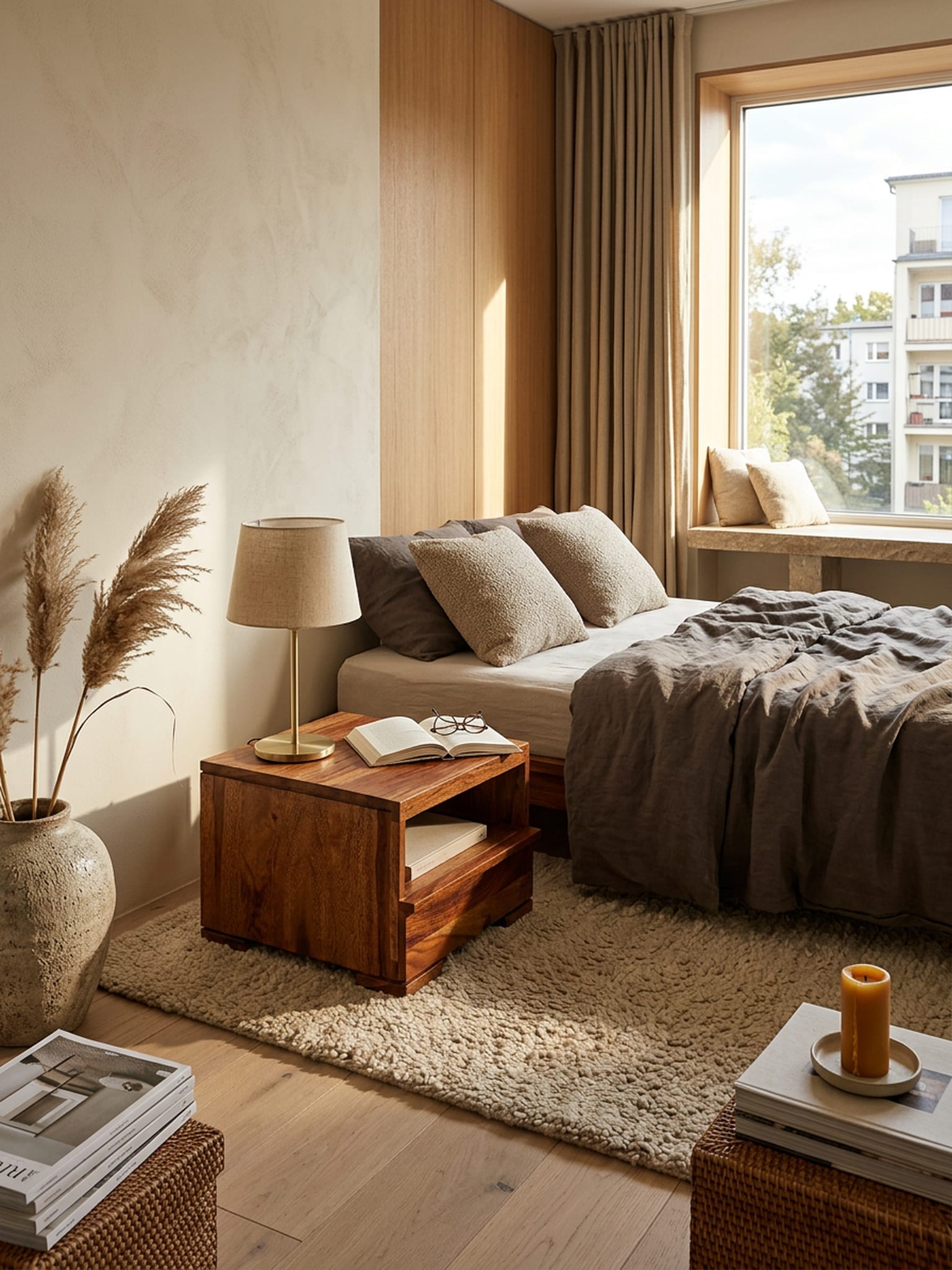 Nachttisch Massivholz Schublade Ablage Landhausstil MUMBAI, Dunkelbraun 40x40x30 cm - Bild 1