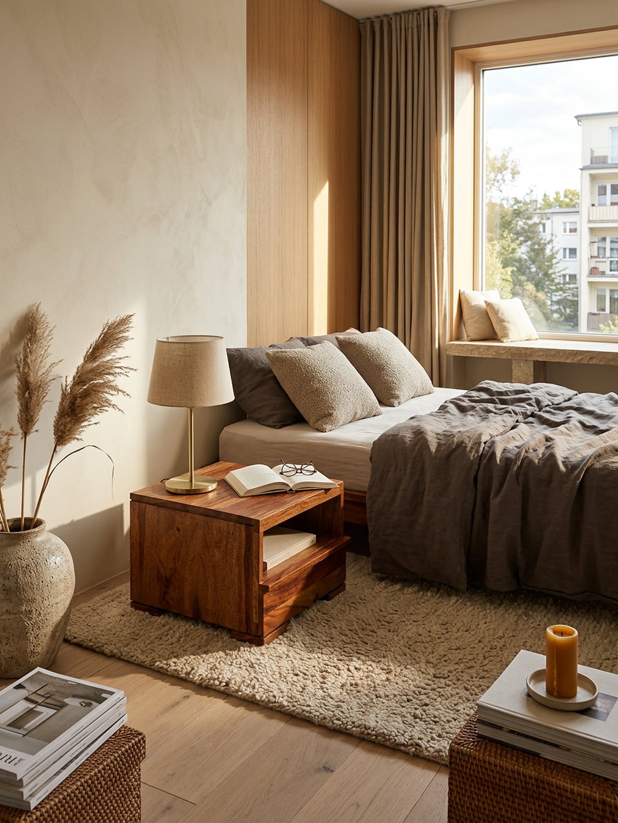 Nachttisch Massivholz Schublade Ablage Landhausstil MUMBAI, Dunkelbraun 40x40x30 cm