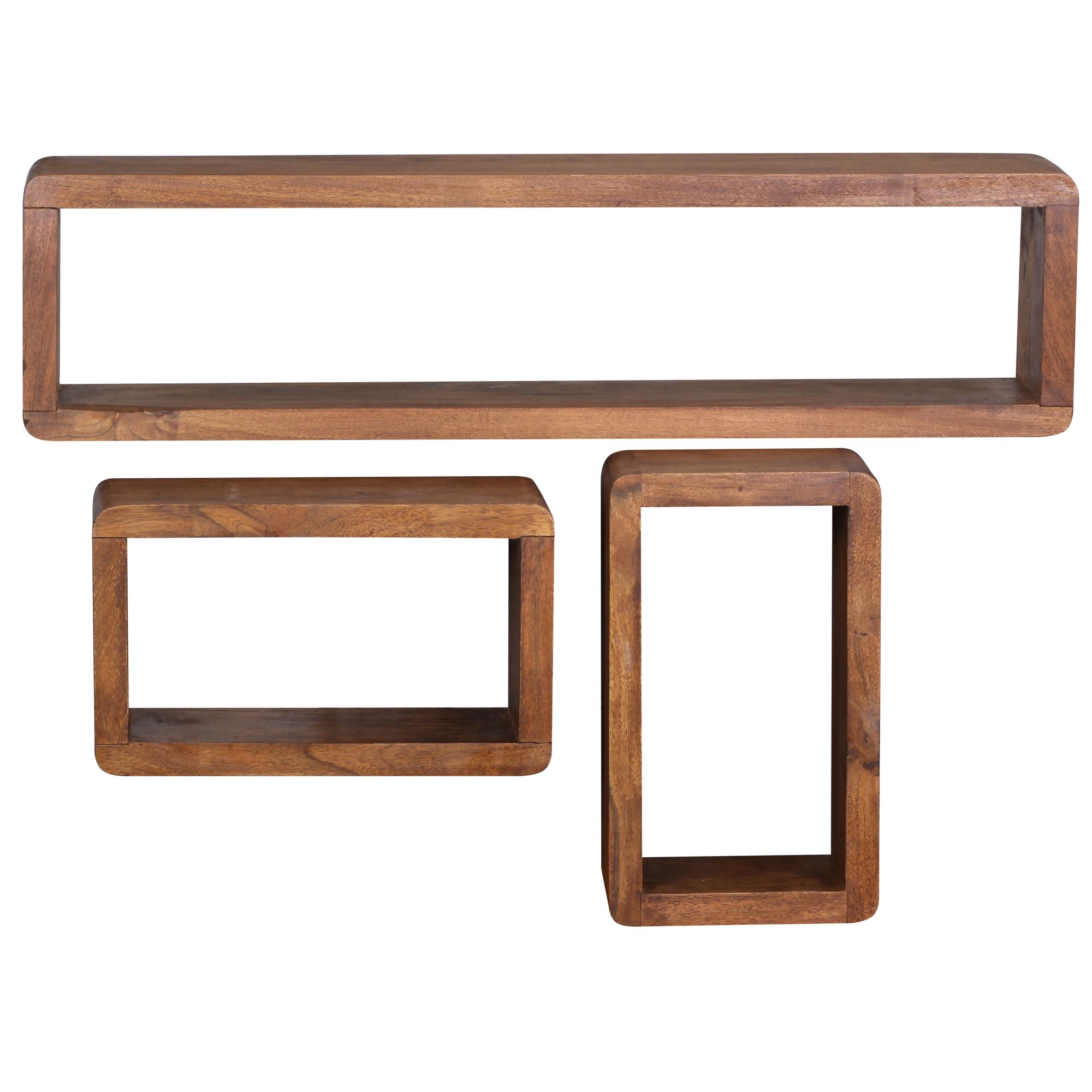 Wandregal Set BOHA Massivholz Viereckig Landhausstil, Dunkelbraun 80x15x20 cm