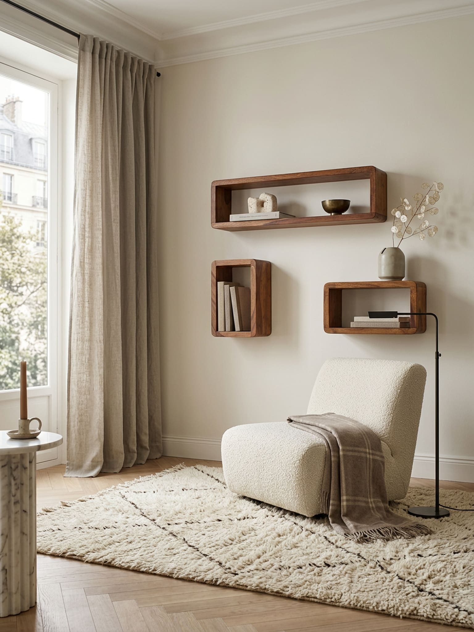 Wandregal Set BOHA Massivholz Viereckig Landhausstil, Dunkelbraun 80x15x20 cm