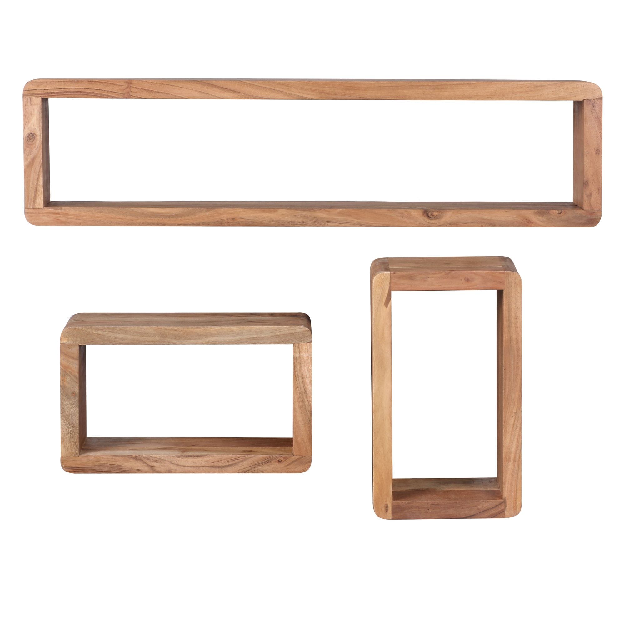 Wandregal Set BOHA Massivholz Viereckig Landhausstil, Akazie 80x15x20 cm - Bild 1