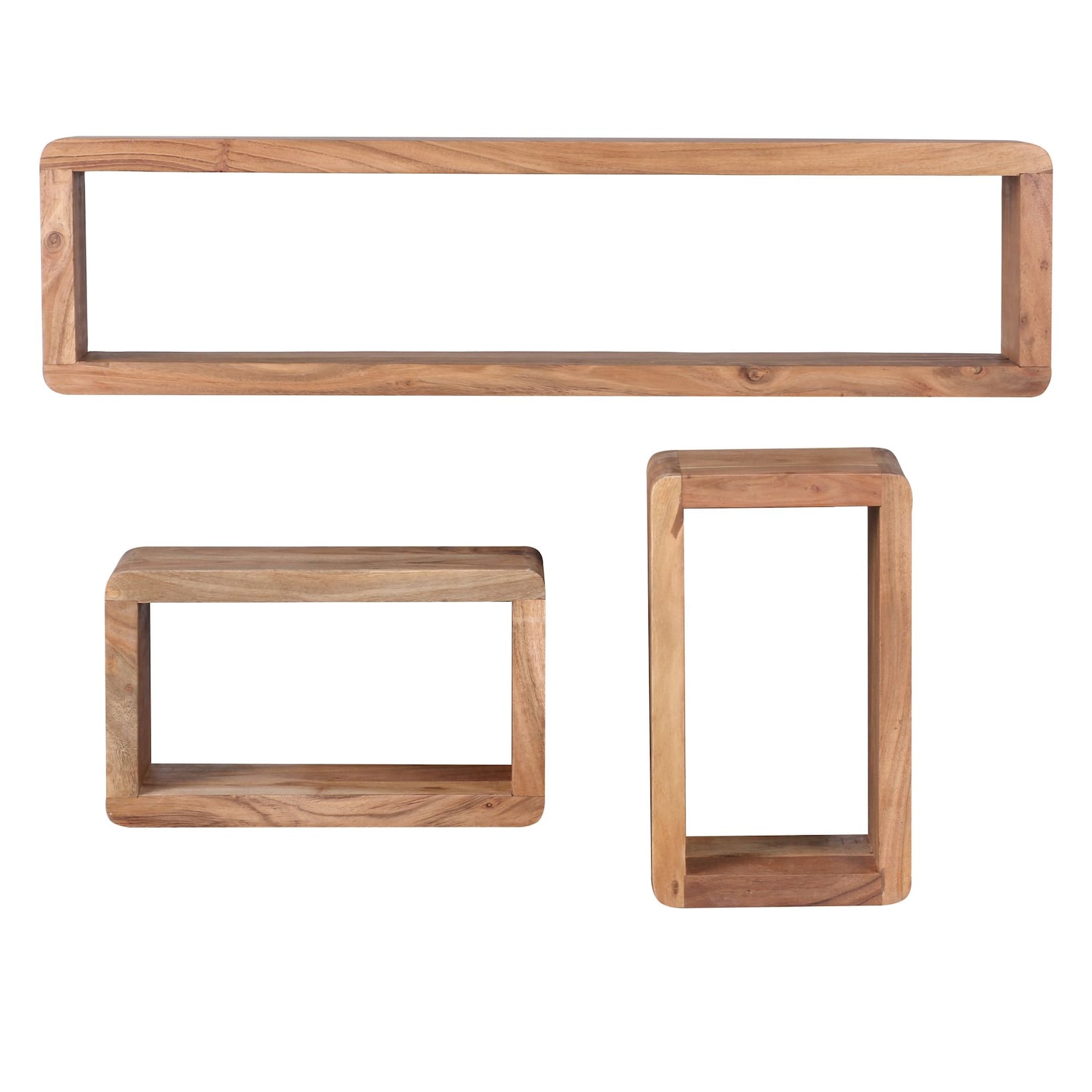 Wandregal Set BOHA Massivholz Viereckig Landhausstil, Akazie 80x15x20 cm