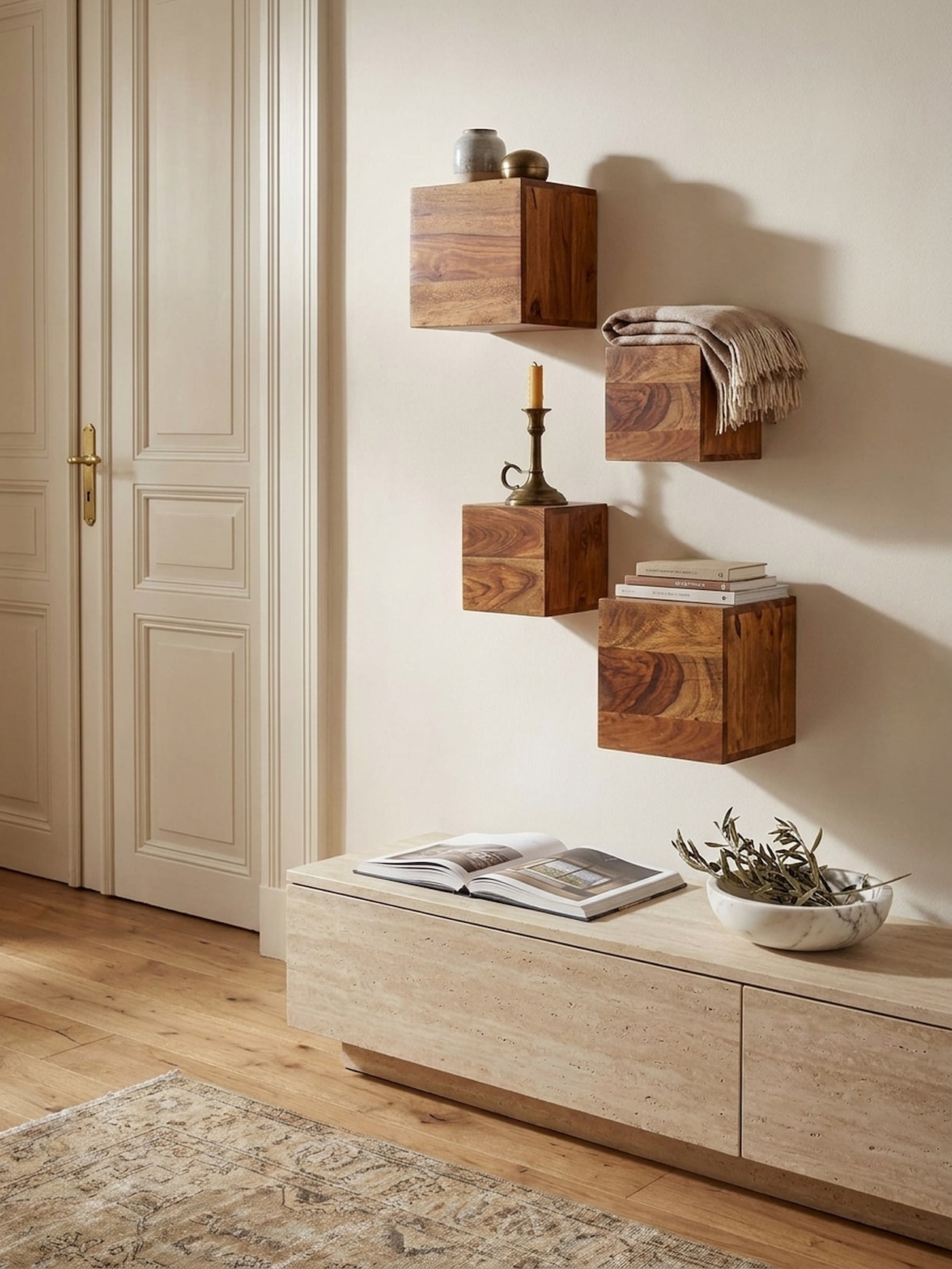 Wandregal Massivholz Landhausstil 4er Set 25 cm und 20 cm