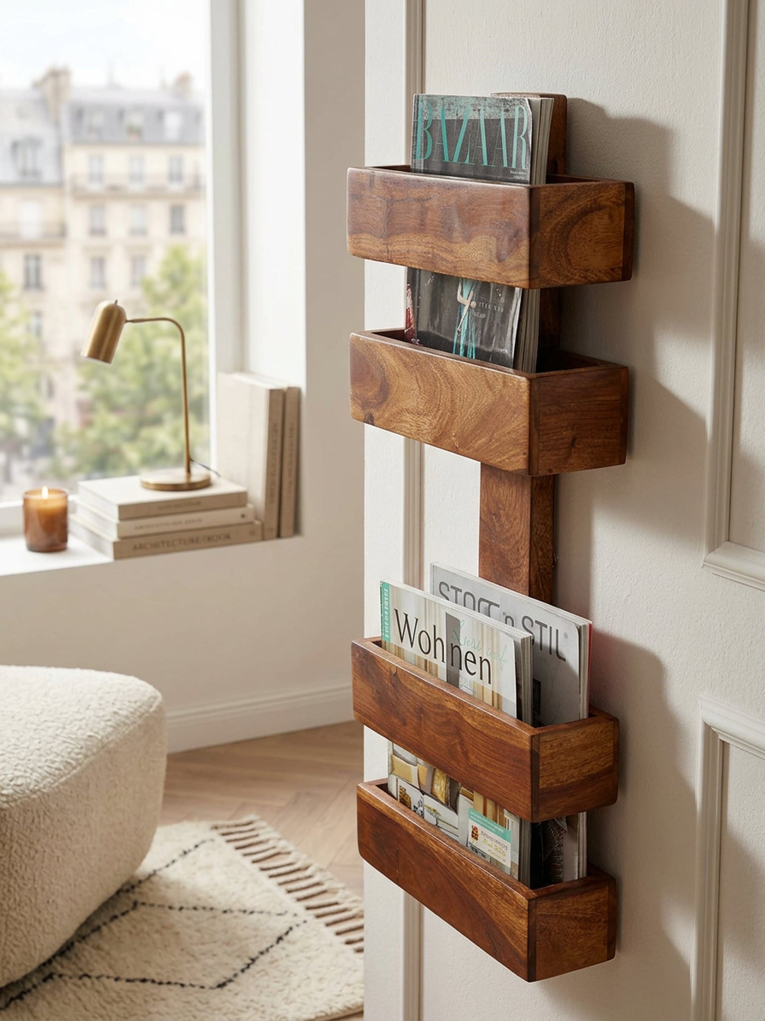 Zeitungsst&auml;nder MUMBAI Massivholz mit 2 F&auml;chern Landhausstil, Dunkelbraun 30x10x72 cm - Bild 1